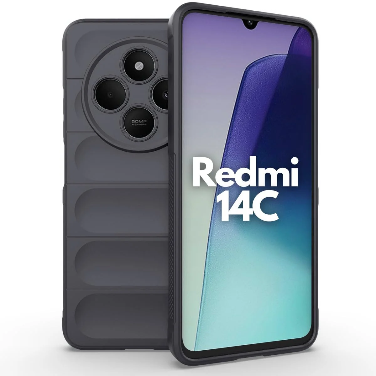 DL3 Mobilak Silicone Case for Xiaomi Redmi 14C 4G/Poco C75 Heavy Duty Protective [Slim Fit] Shockproof Soft Protective Design Shock-Absorption TPU Cover With Camera Protection - Dark Gray