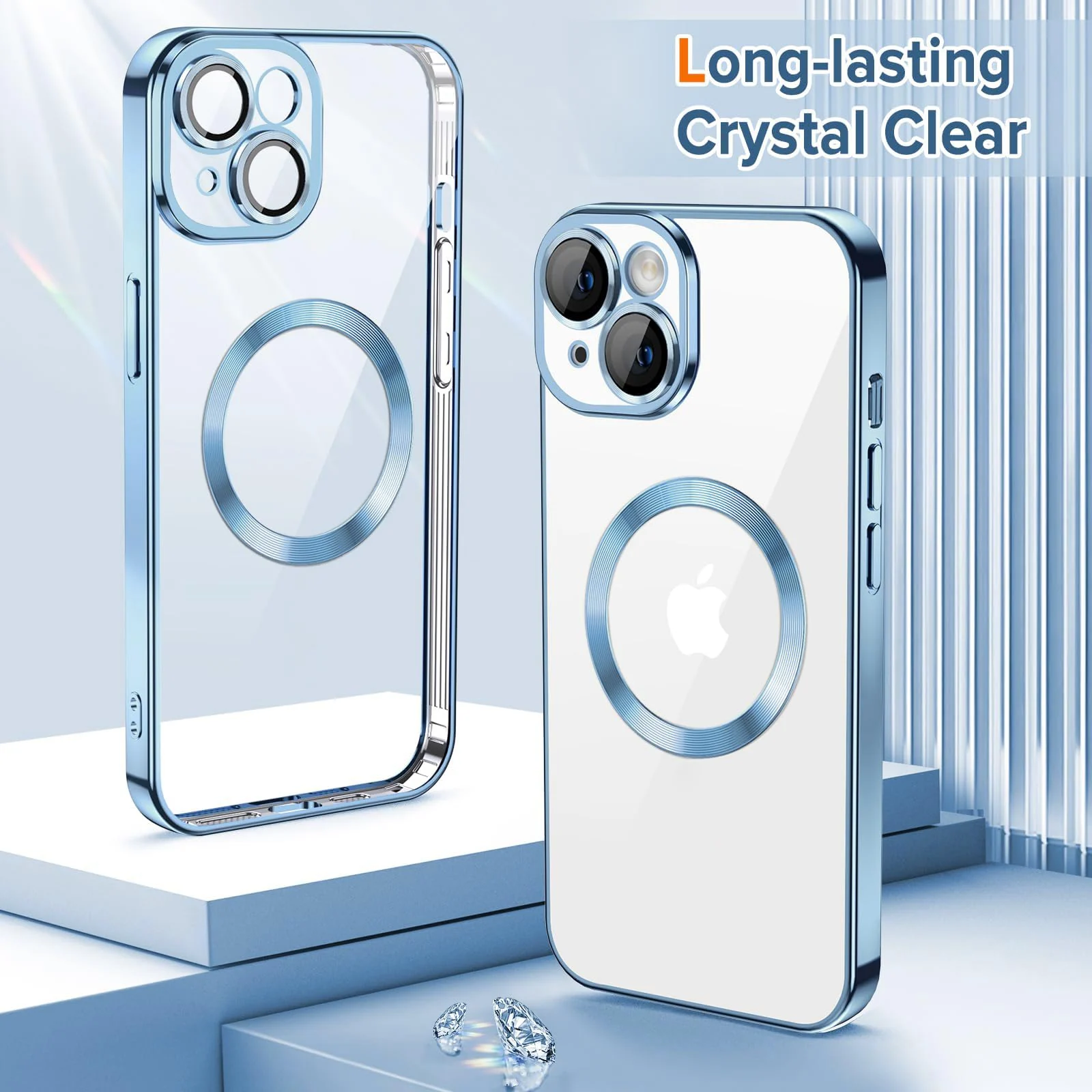 DL3 Mobilak Clear TPU Case with Electroplated Edges for iPhone 14 with Camera Protection and Anti-Yellowing Design - Sierra Blue
