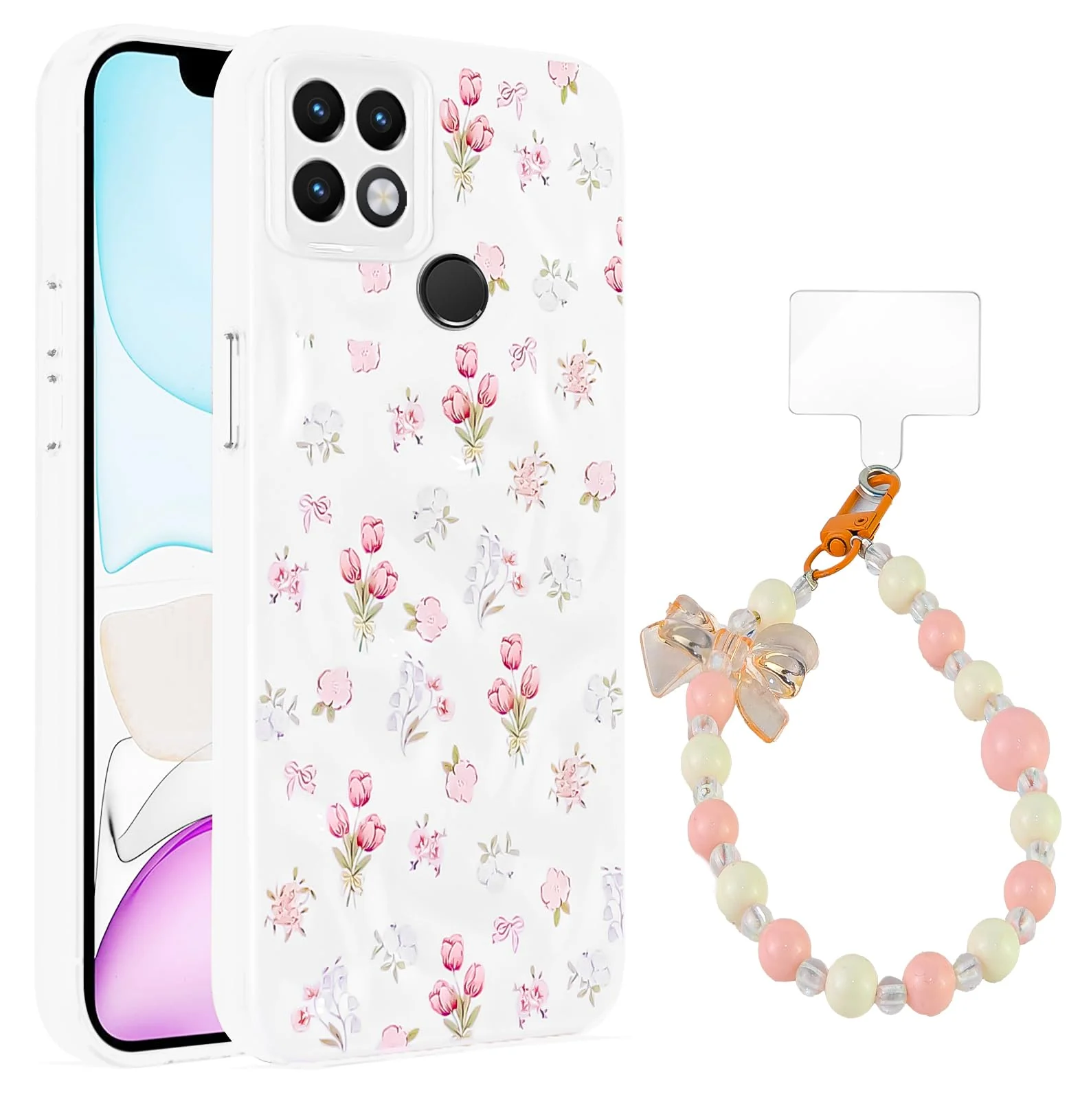 Dl3 Mobilak Case Compatible with OPPO A15 / OPPO A15S, Cute Printed Soft TPU Phone Cover with Beaded Wrist Strap, Shockproof Camera Protection, Slim Protective Case for Women & Girls - Style 1