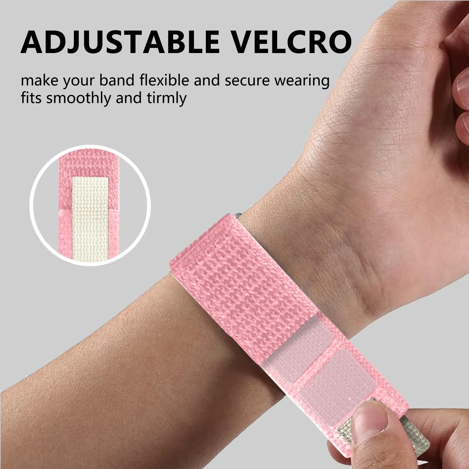 DL3 Mobilak Sport Bands Nylon For Xiaomi Mi Band 10/9/8 Men Women, Adjustable Elastic Breathable Soft Stretchy Wristband Loop Replacement Strap for Xiaomi Smart Band 8/9/10 - Pink