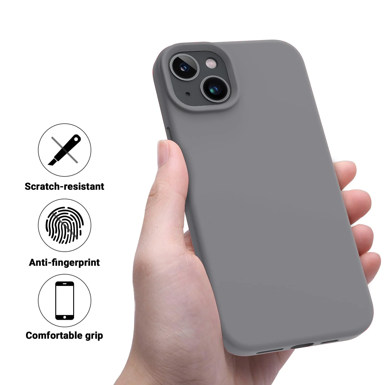 DL3 Mobilak Liquid Silicone Protective Case for iPhone 13 / iPhone 14 with Camera Protection and Microfiber Lining - A Gray