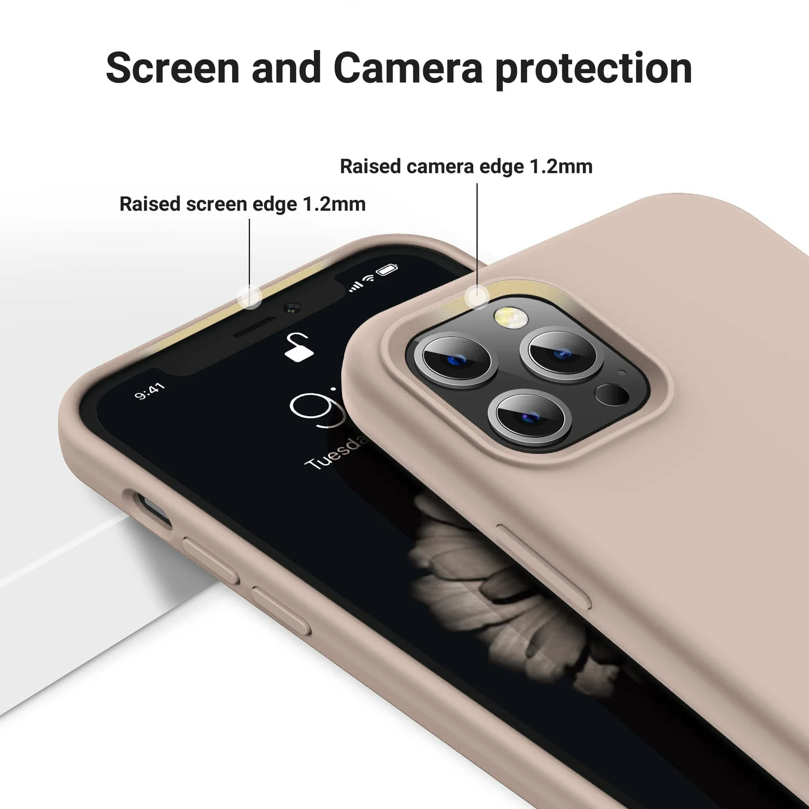 DL3 Mobilak Compatible with iPhone 13 Pro (6.1 Inch) Case, Liquid Silicone Case, Full Body Protective Cover, Shockproof, Slim Phone Case, Anti-Scratch Soft Microfiber Lining - Pink Sand 3