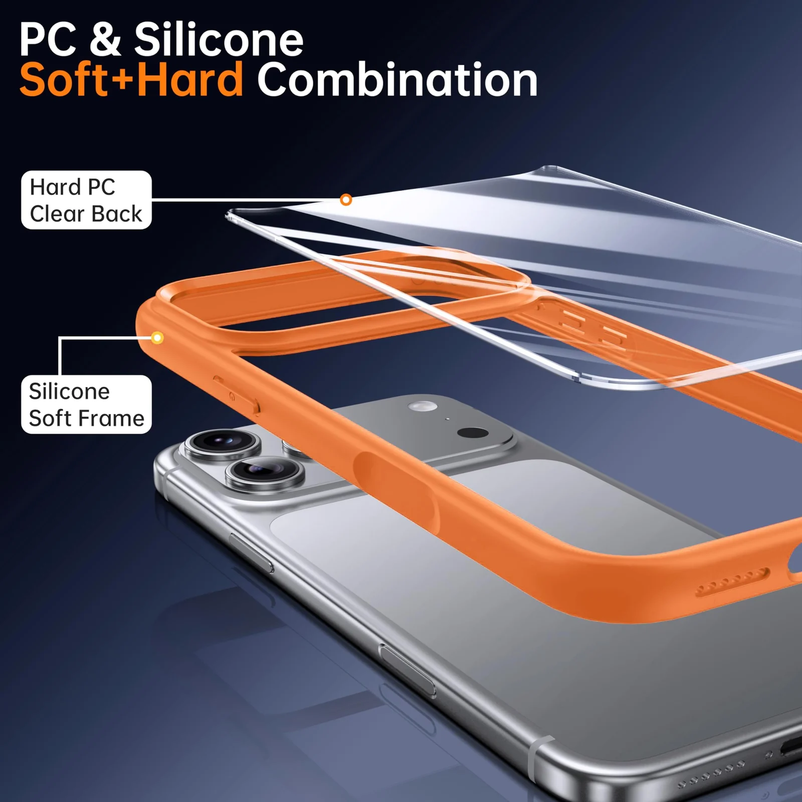 DL3 Mobilak Case For iPhone 17 Pro 6.3-Inch, Crystal Clear Case [Not Yellowing] [Military Grade Drop Protection] Shockproof Protective Transparent Protective Slim Cover - Orange