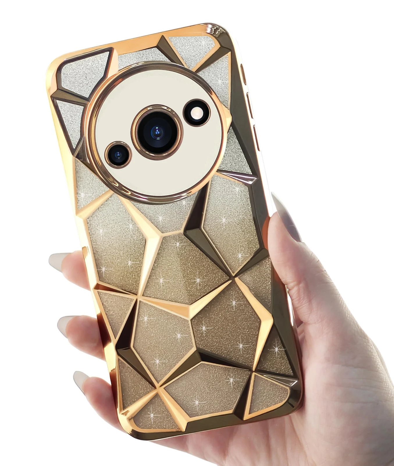 DL3 Mobilak Compatible with Xiaomi Redmi A3 / Redmi A3x Case Plating Bling Gradient Glitter Clear Cover Soft TPU Silicone Cute Camera Protection Shockproof Back for Women Girls Case - Gold