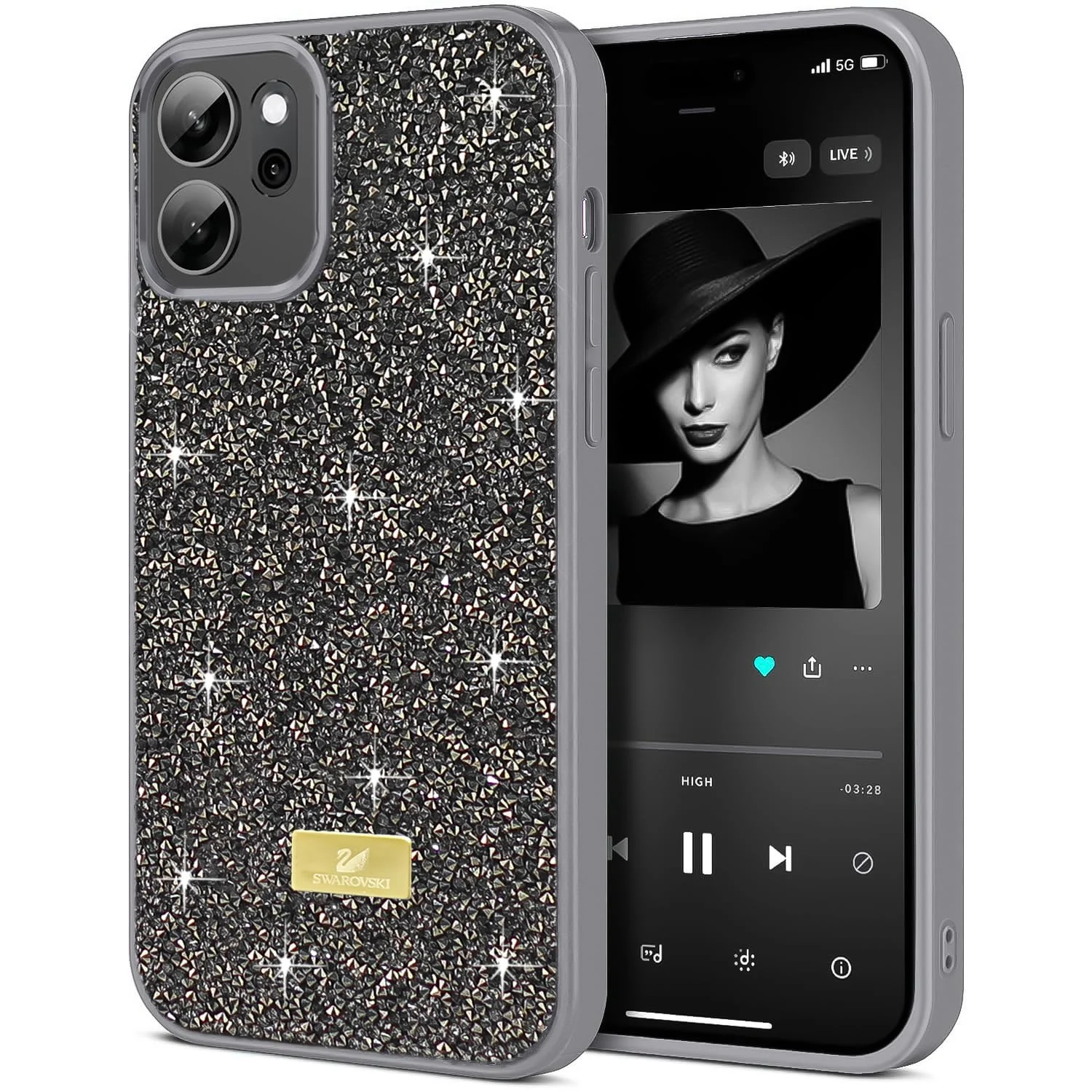5.5 — DL3 Mobilak Case for OPPO Reno 14F Glitter, Sparkle Diamond Crystal Bling Case with Bling, Ultra Thin Lightweight Full Body Shockproof Anti-Scratch Protective Cover