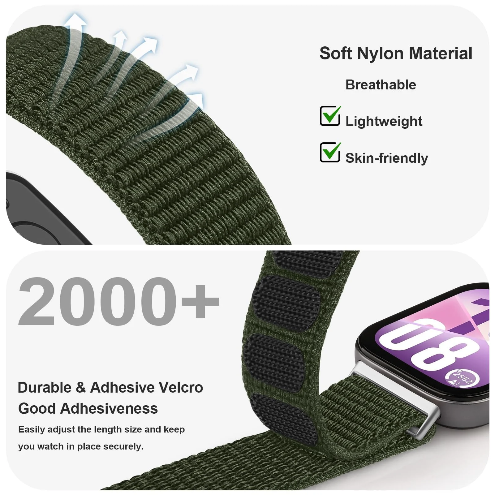 DL3 MOBILAK Nylon Strap for Huawei Watch Fit 5 / Fit 5 Pro / Fit4 / 4 Pro/Fit 3 Band, Men and Women Breathable Elastic Bracelet, Adjustable Straps Replacement Band Sport Watchband - Green