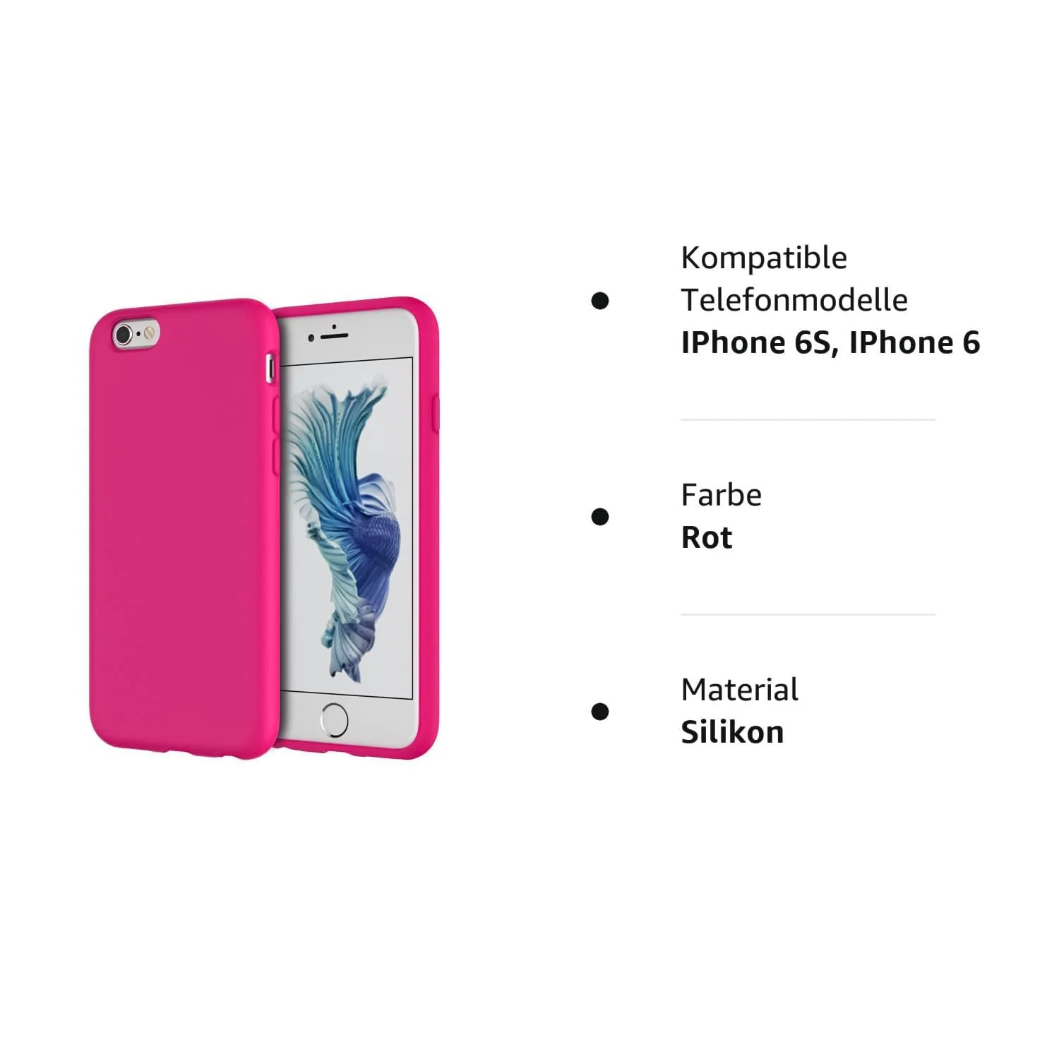 DL3 Mobilak Liquid Silicone Case for iPhone 6 / 6S, Shock-absorbing protection, Scratch-resistant surface, Soft microfiber lining - Neon Pink