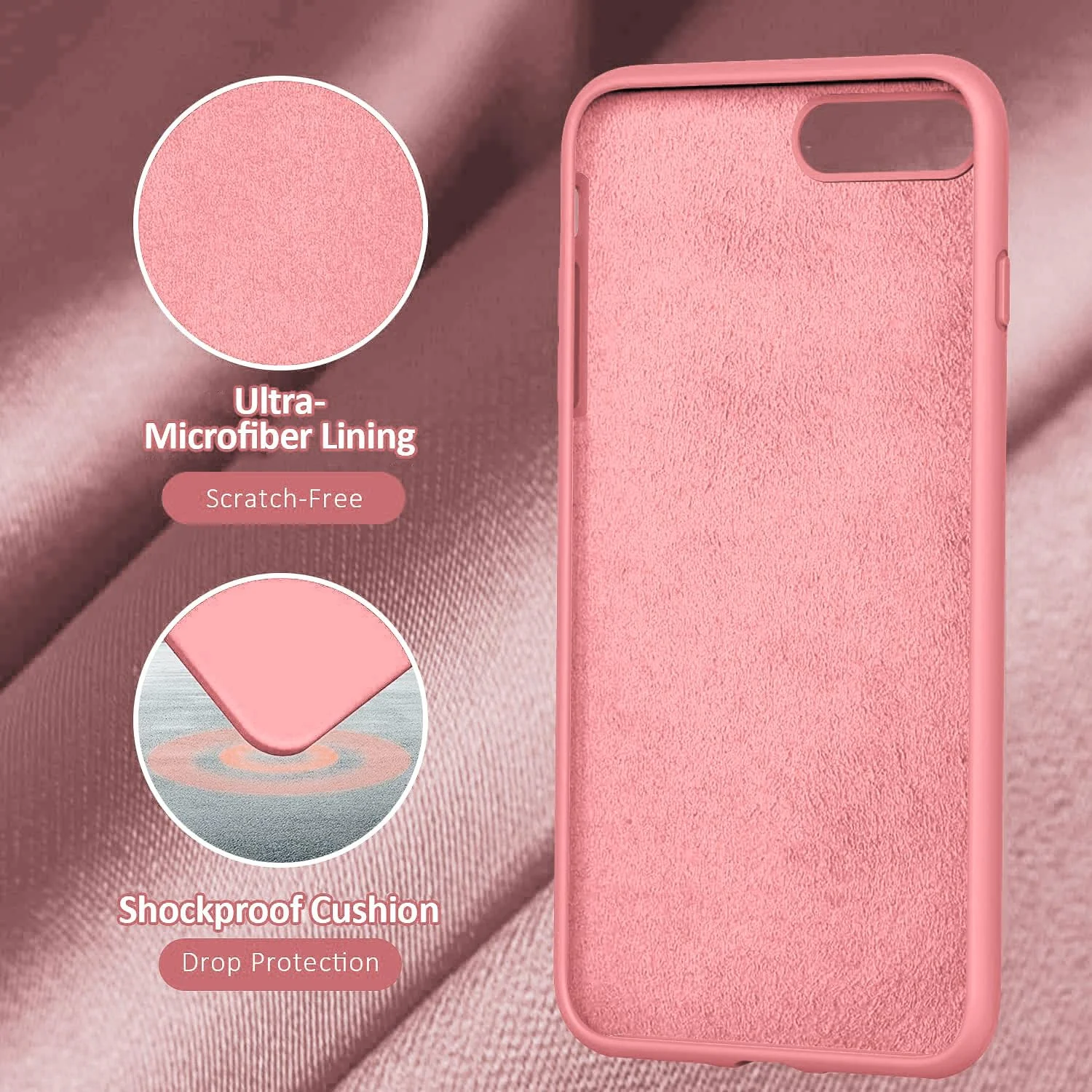 DL3 Mobilak Liquid Silicone Case for iPhone 7 Plus / iPhone 8 Plus, Shock-absorbing protection, Scratch-resistant surface, Soft microfiber lining - Pastel Pink