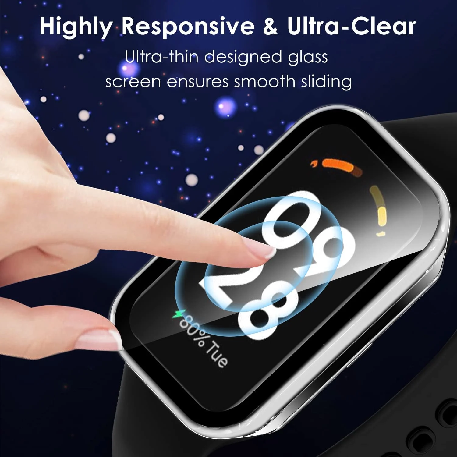 DL3 Mobilak Case Compatible with Xiaomi Redmi Band 2/ Xiaomi Smart Band 8 Active, Full Coverage Slim Hard PC Case Protective Bumper Built-in Tempered Glass Screen Protector Shell - Clear