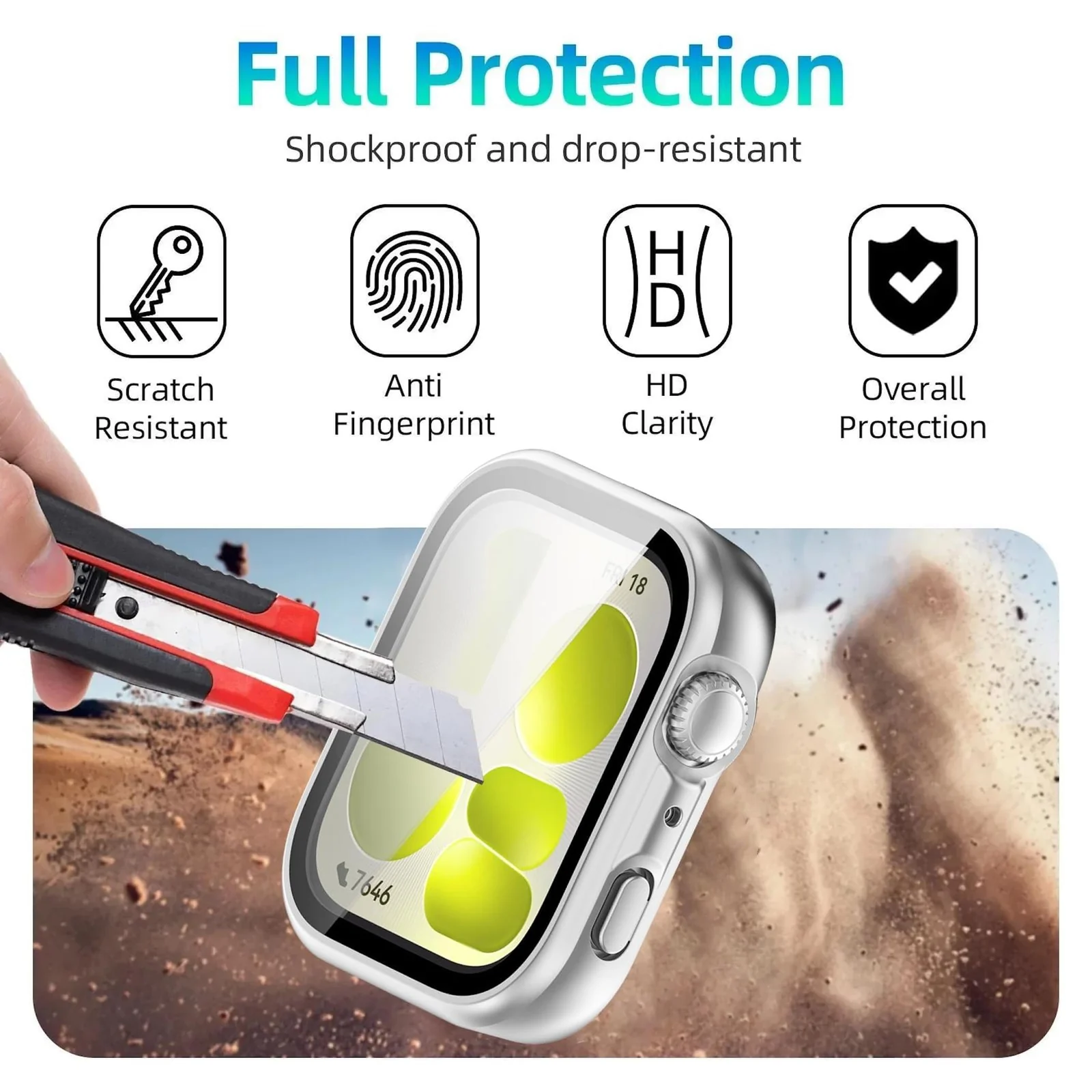 DL3 MOBILAK Full-Coverage Watch Case with Tempered Glass for Huawei Watch Fit 5, Silver