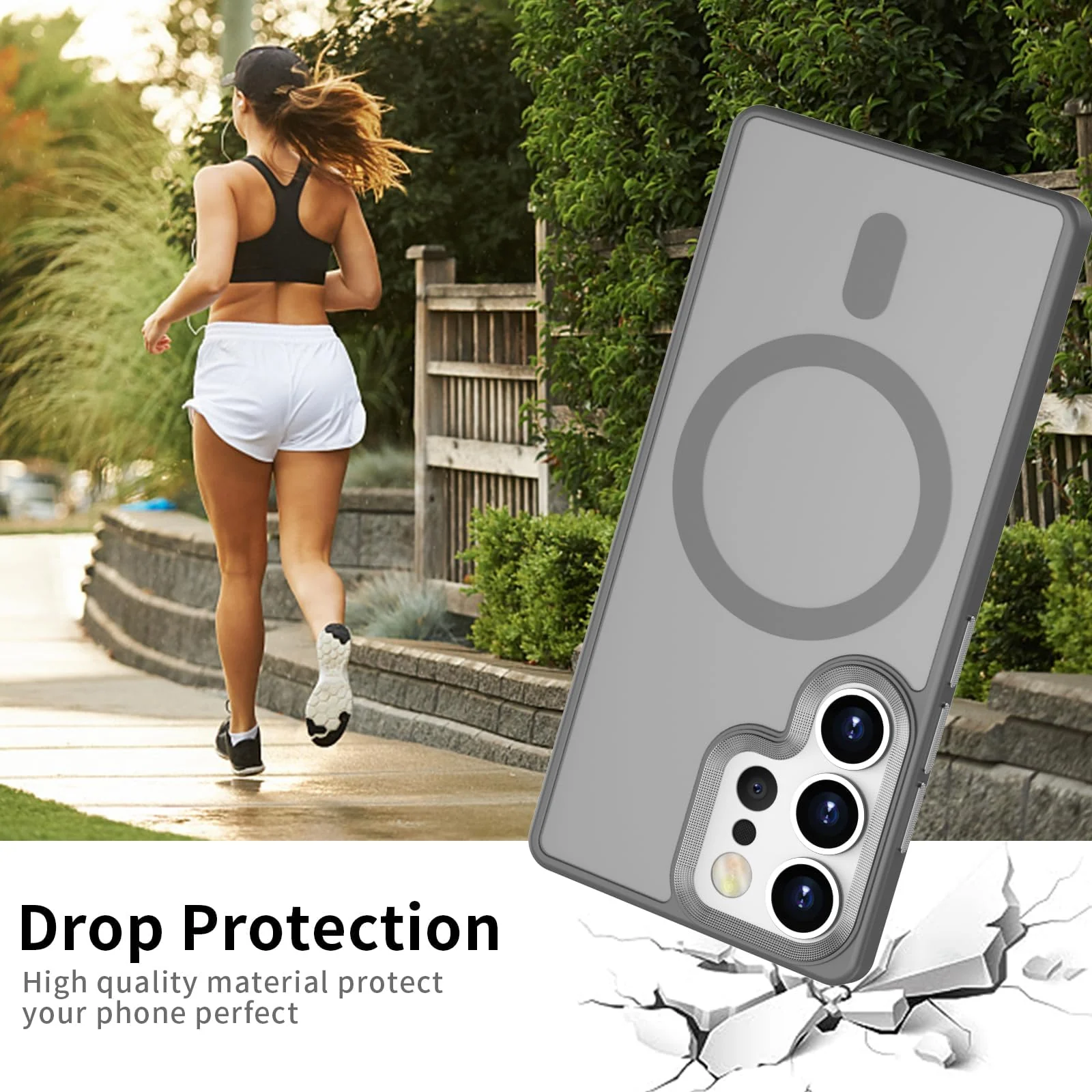 DL3 Mobilak Magnetic Car-Mount Case for Samsung Galaxy S24 Ultra with Camera Protection and Microfiber Lining - Gray