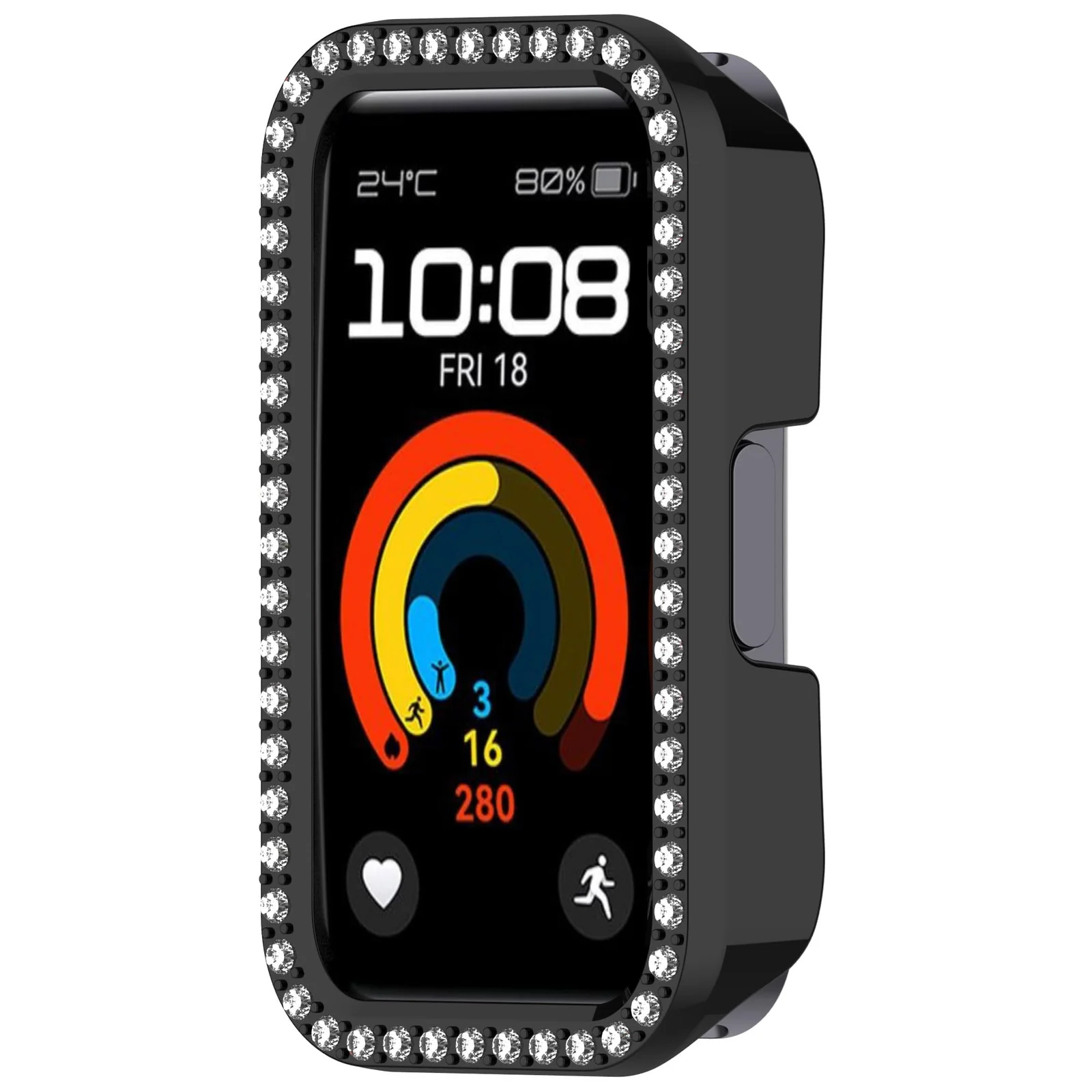DL3 Mobilak Crystal-Decorated Watch Cover for Huawei Band 8 / 9 / 10, Decorative glitter finish, Slim, lightweight profile - Black