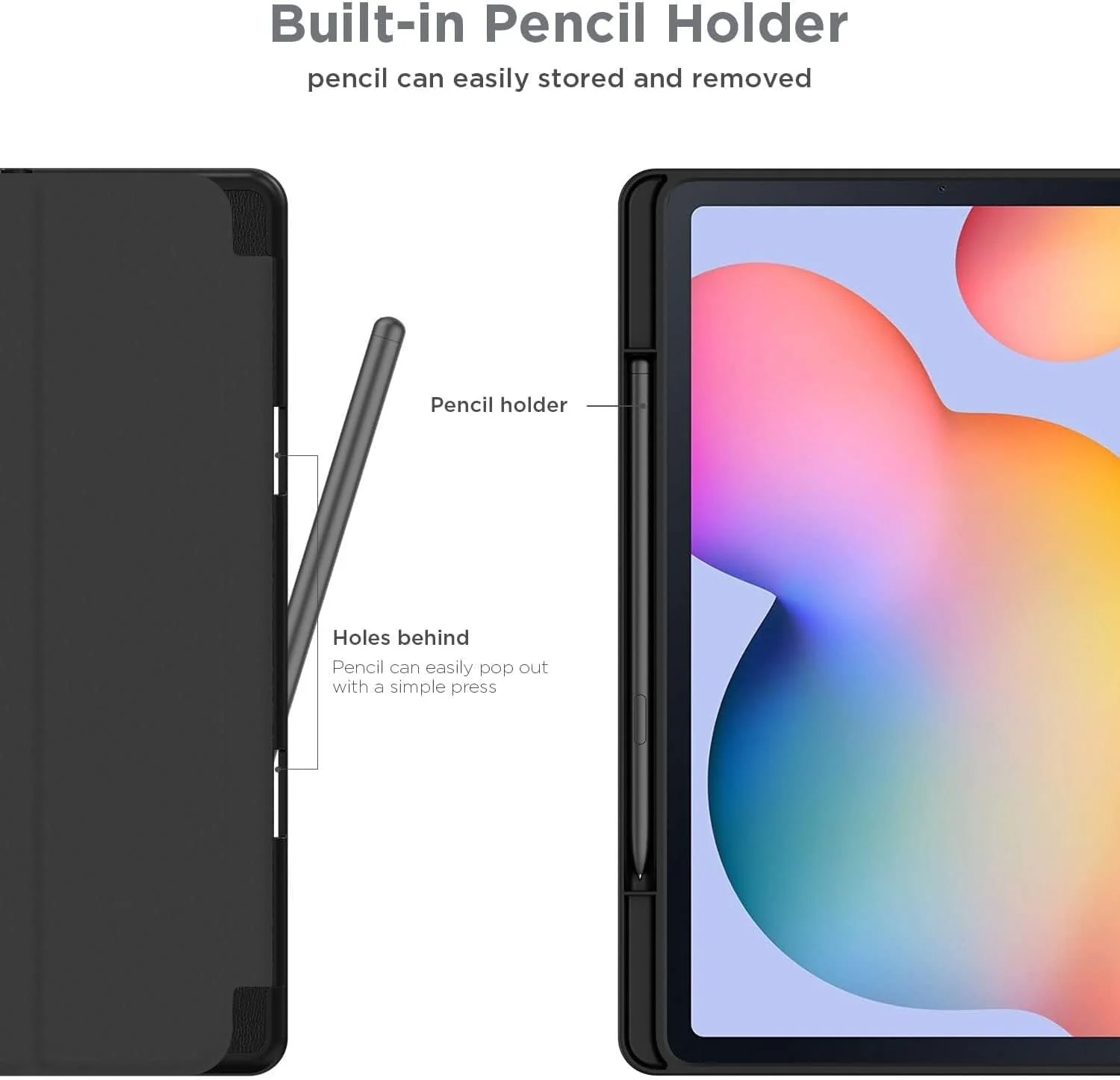 DL3 Mobilak Smart Case For Samsung Galaxy Tab S6 Lite 10.4 inch 2022 (SM-P613/P619) & 2020 (SM-P610/P615) with Pencil Holder, Soft TPU Smart Stand Back Cover Auto Wake/Sleep - A. Black