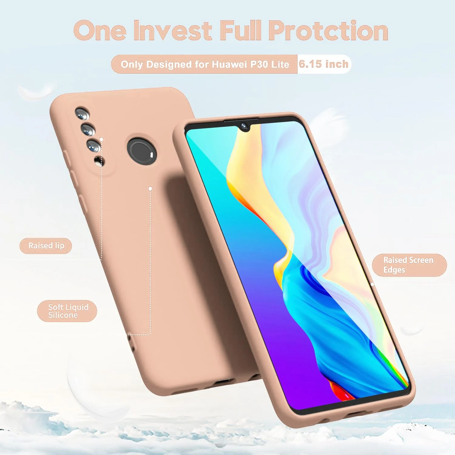 DL3 Mobilak Huawei P30 Lite/Nova 4E Case, Soft Flexible Silicone Gel Rubber Bumper Cover, Full Body Shockproof Protective Phone Case - Light Orange