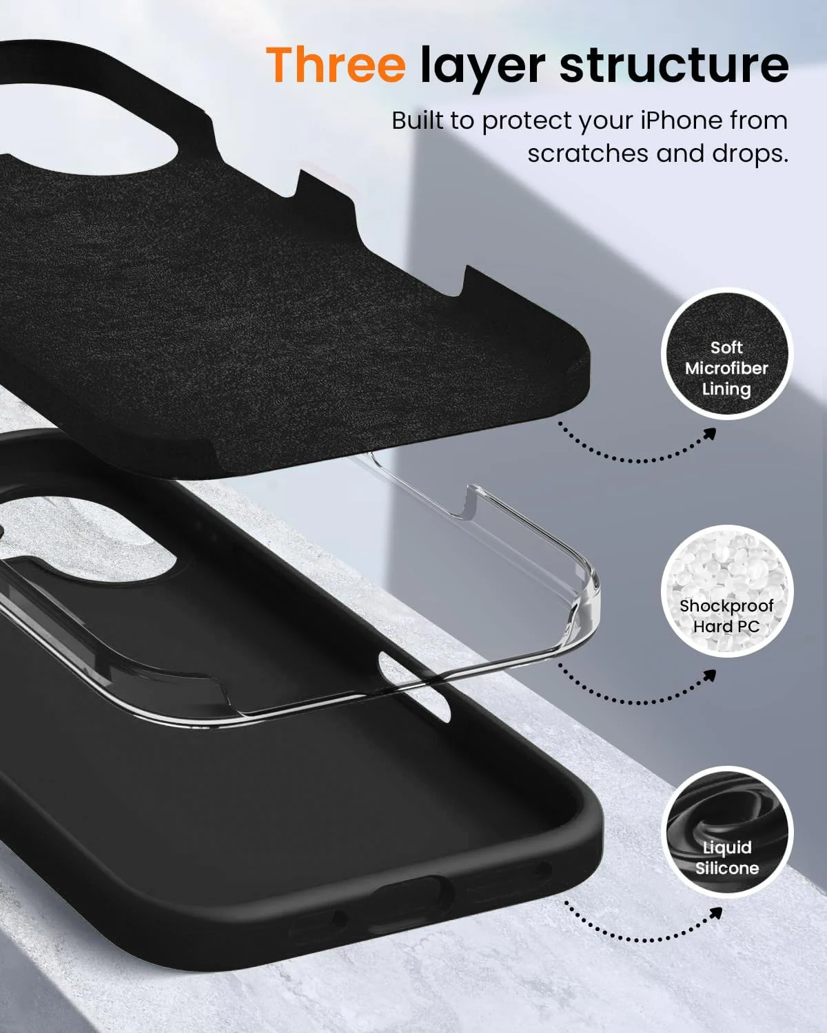 DL3 Mobilak Liquid Silicone Protective Case with Soft Microfiber Lining for iPhone 16 - Black