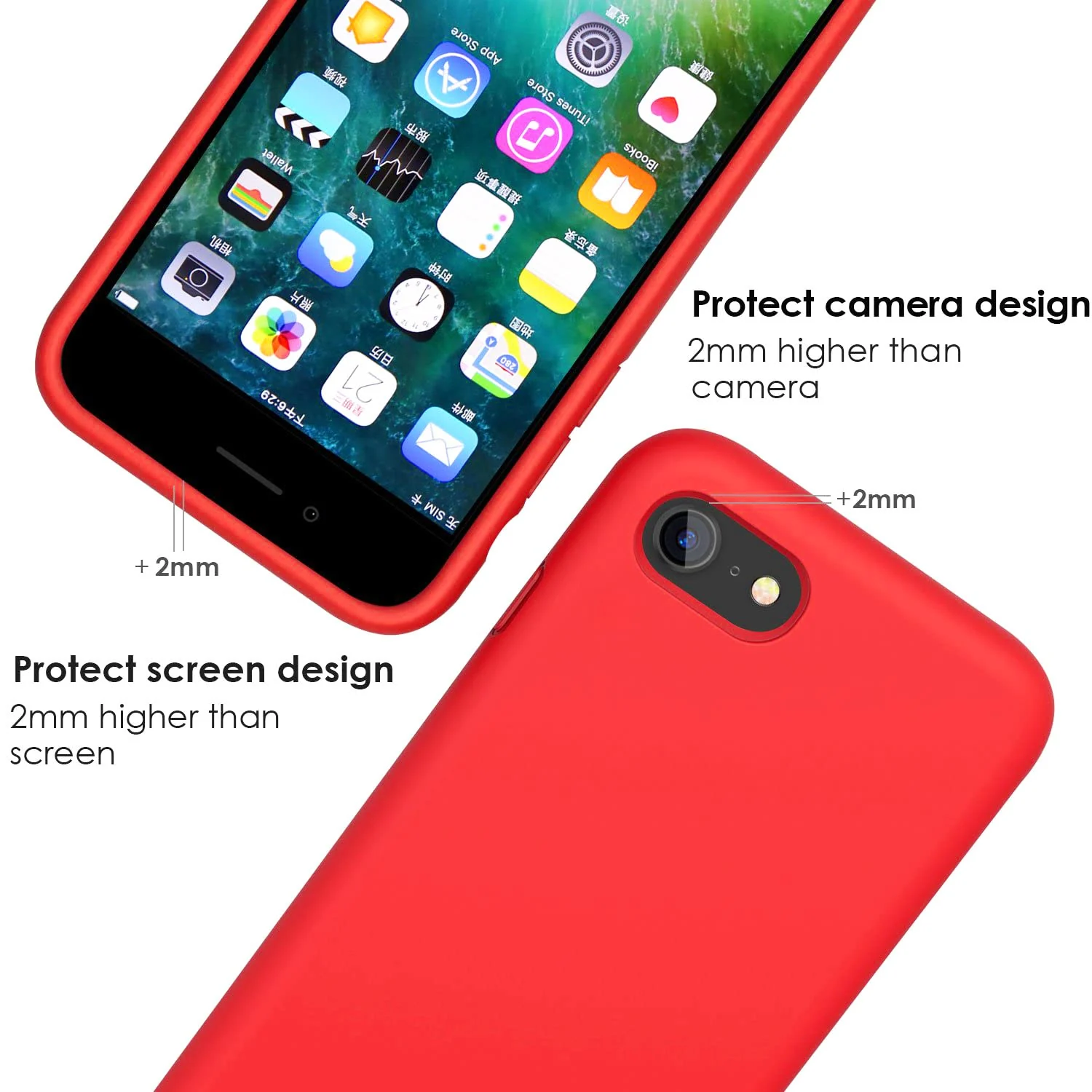 DL3 Mobilak Compatible with iPhone 7/8, iPhone SE 2022, SE 2020, Case, Liquid Silicone Case, Full Body Protective Cover, Shockproof, Slim Phone Case, Anti-Scratch Soft Microfiber - A. Red