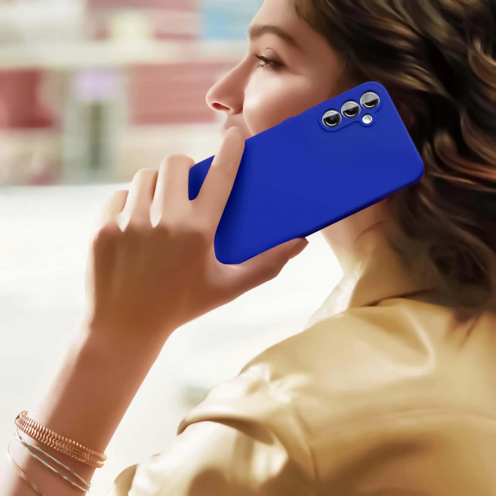 DL3 Mobilak Liquid Silicone Protective Case for Samsung Galaxy A55 with Microfiber Lining and Shockproof Design - Pepsi