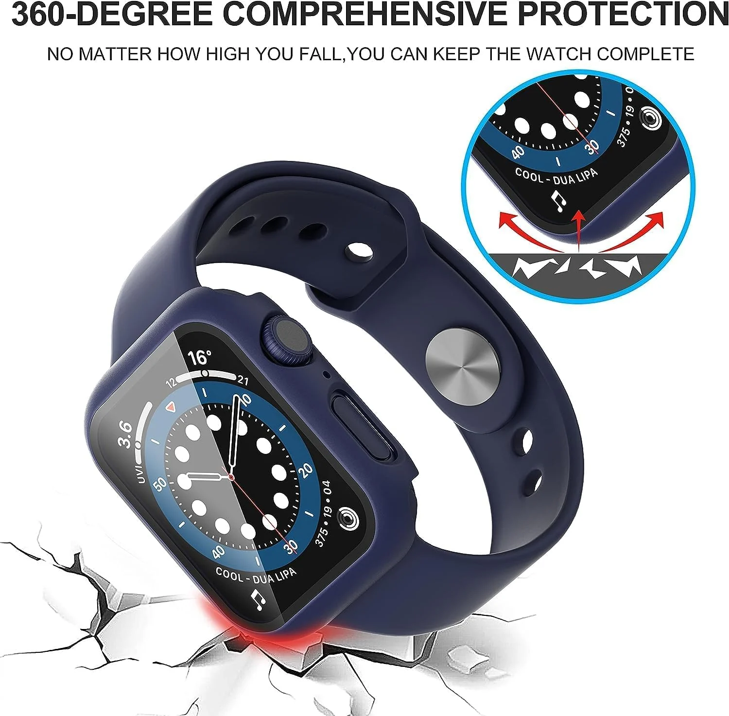 DL3 Mobilak Hard Case Designed for Apple Watch SE 6 5 4 40mm, Built-in 9H [HD Clear] Tempered Glass Screen Protector, [Full Protection] Slim Cover for iWatchSE 6 5 4 40mm - Blue