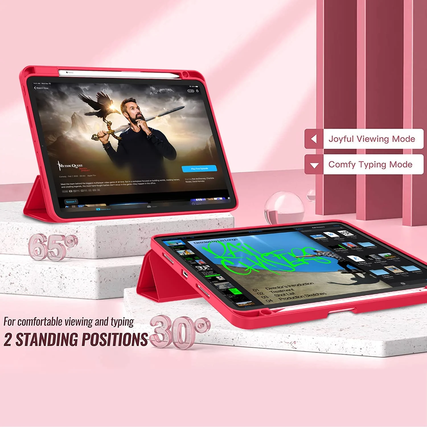 DL3 Mobilak Smart Case for Xiaomi Pad 5 / Mi Pad 5 Pro 11.0 inch 2021 with Pencil Holder, Soft TPU Smart Stand Back Cover Auto Wake/Sleep Feature - Red