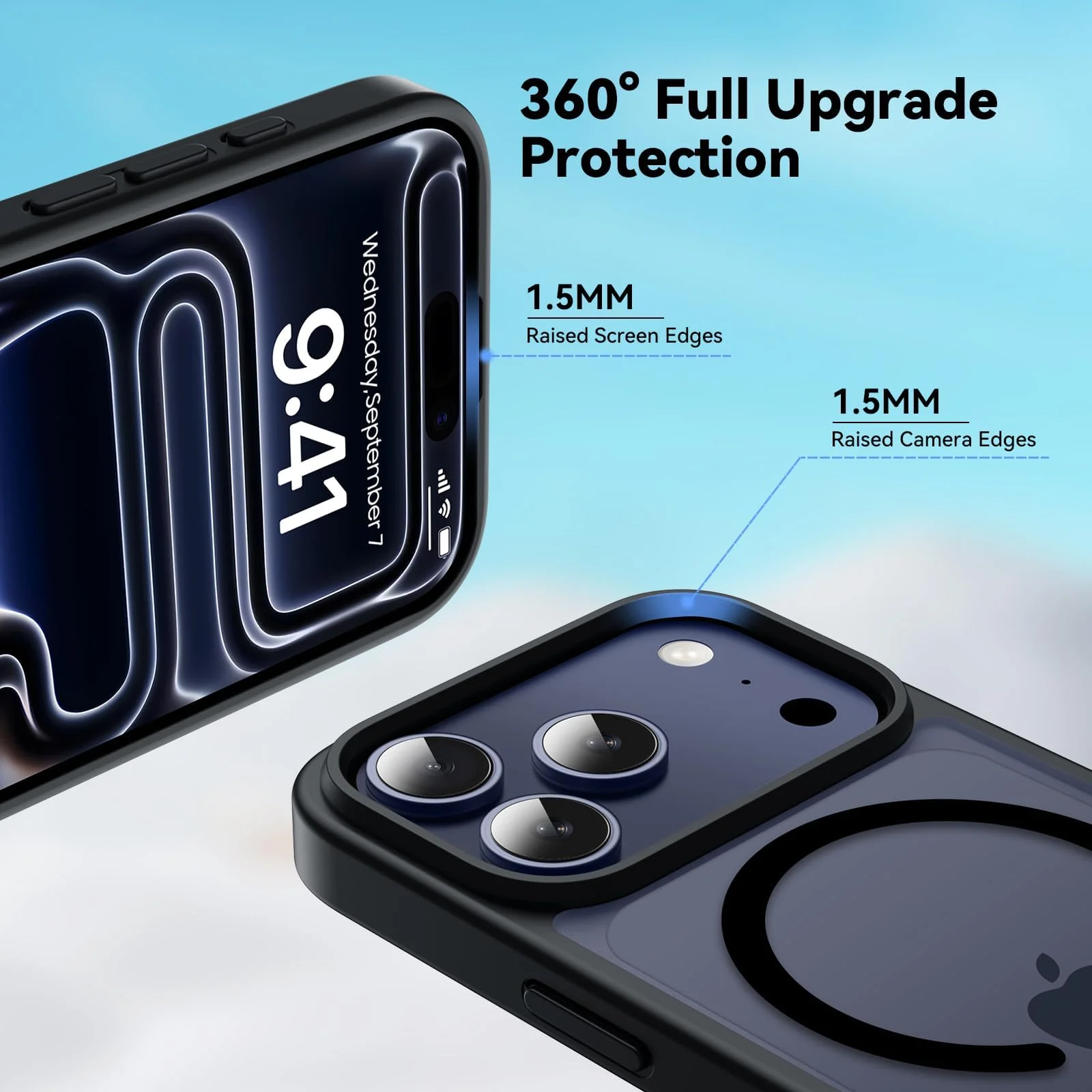 DL3 Mobilak Translucent Matte Case for iPhone 17 Pro Max, Compatible with MagSafe accessories, Supports wireless charging, Built-in magnetic car-mount support - Black