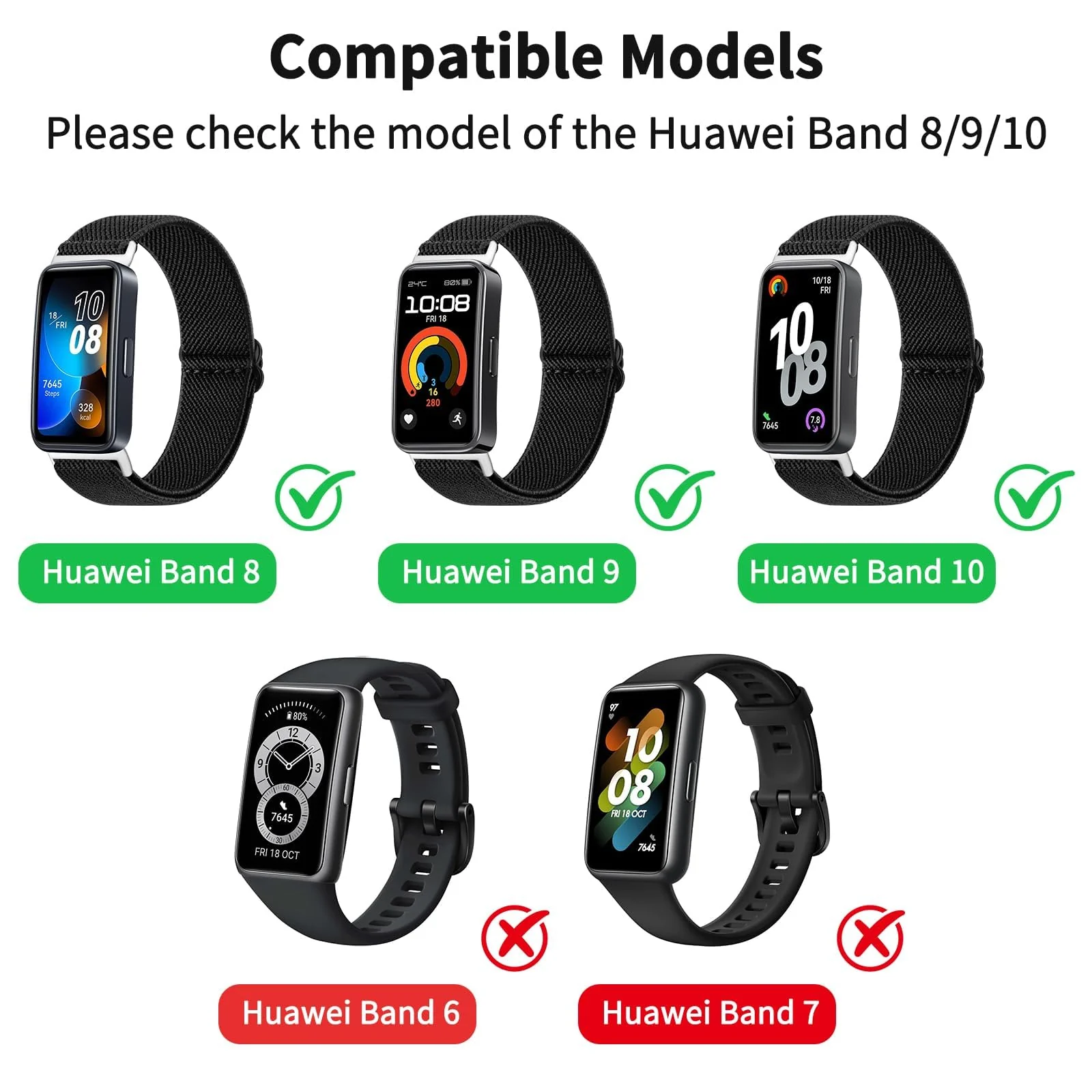 DL3 Mobilak Strap Compatible with Huawei Band 8 / Huawei Band 9 / Huawei Band 10, Soft Elastic Nylon Straps, Adjustable Stretchy Sports Replacement Bracelets Wristbands for Women Men - Green