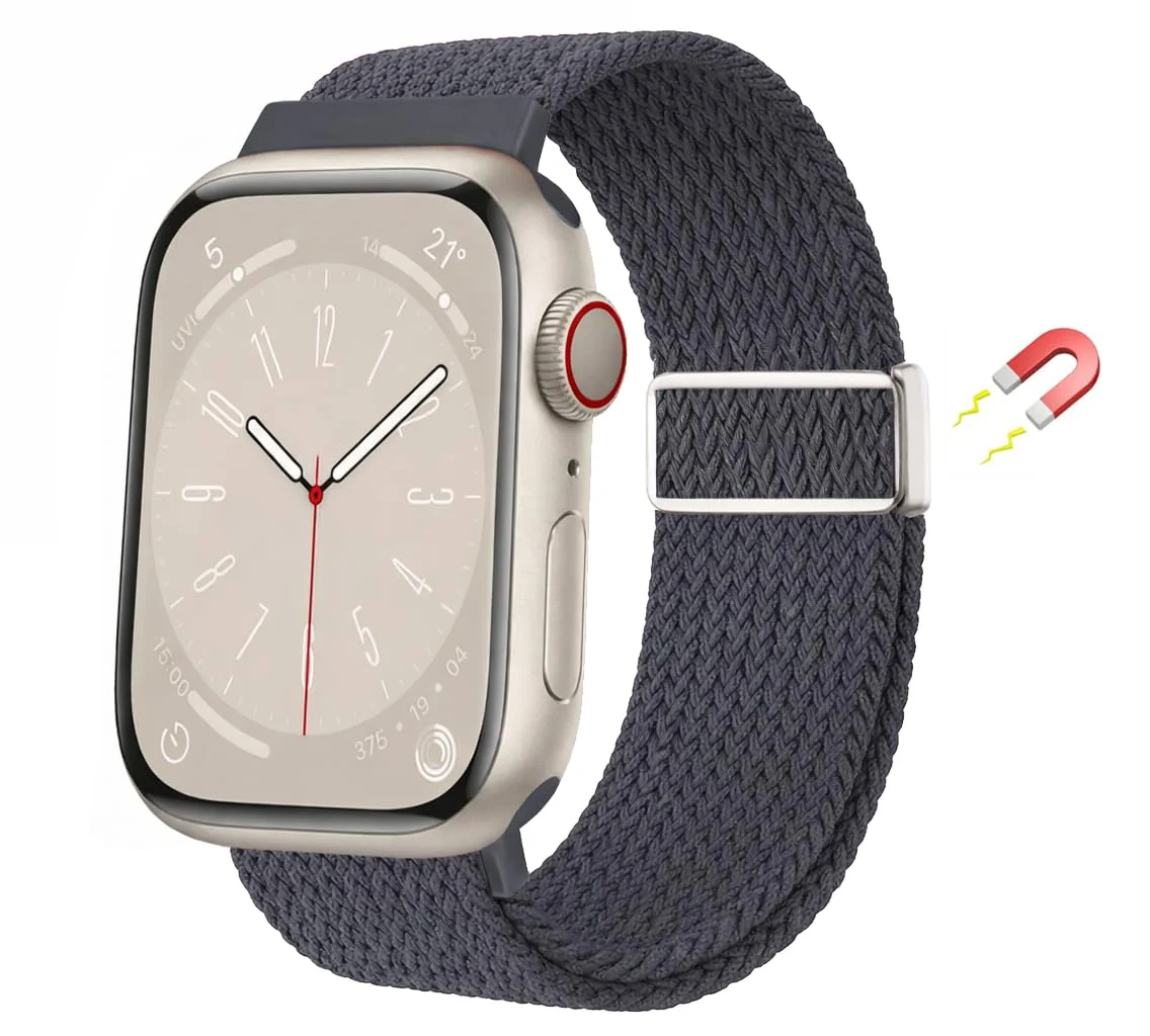 DL3 Mobilak Sport Solo Loop Compatible with Apple Watch Band 42mm 44mm 45mm 46mm 49mm for Women Men, Magnetic Strap Stretchy Braided Wristband for iWatch Series 11 10 9 8 7 6 5 4 3 Ultra 3 2 1 SE SE2 - A-Gray