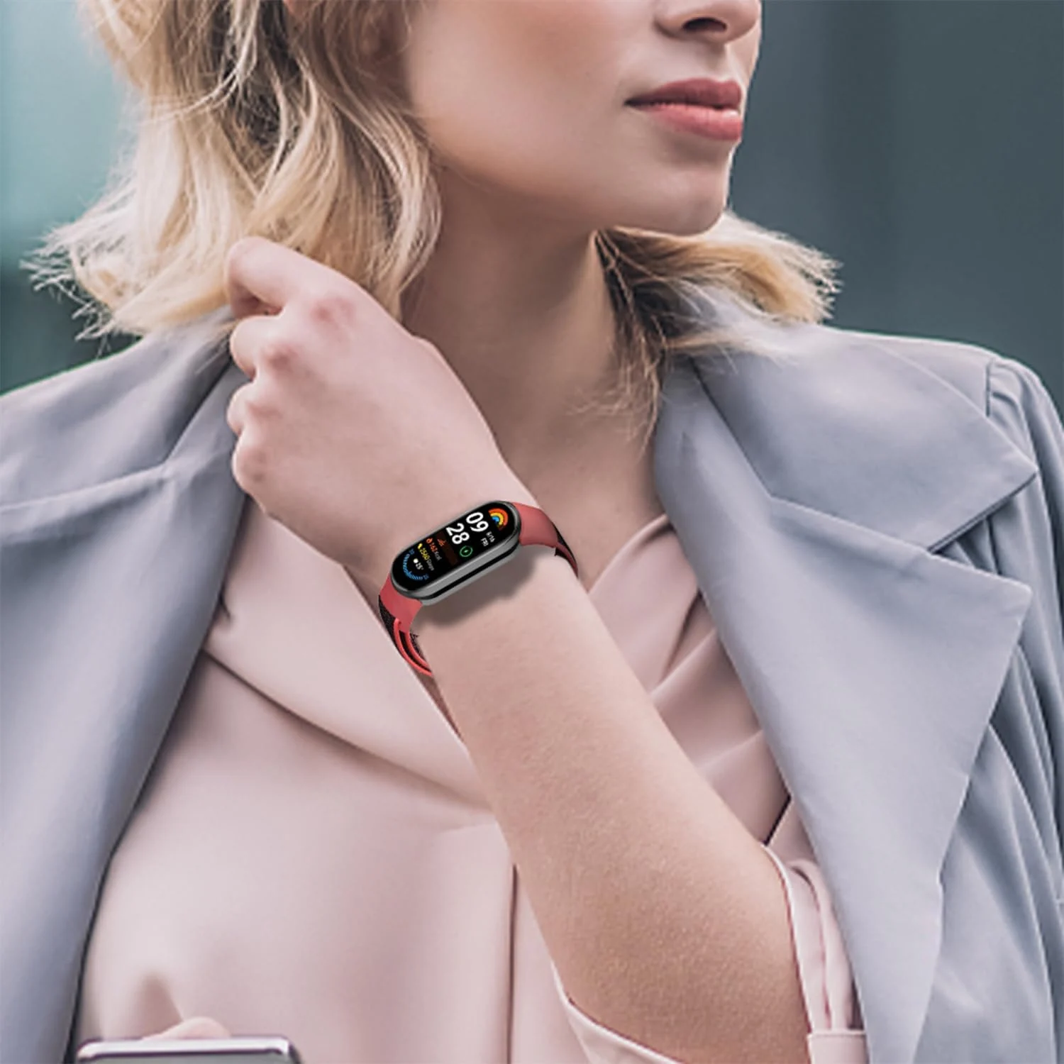 DL3 Mobilak Nylon Sport Band Compatible with Xiaomi Mi Band 10/9/8 for Women Men, Soft Adjustable Breathable Sport Loop Watch Strap Replacement Wristband for Xiaomi Smart Band 8/9/10 - Red Black