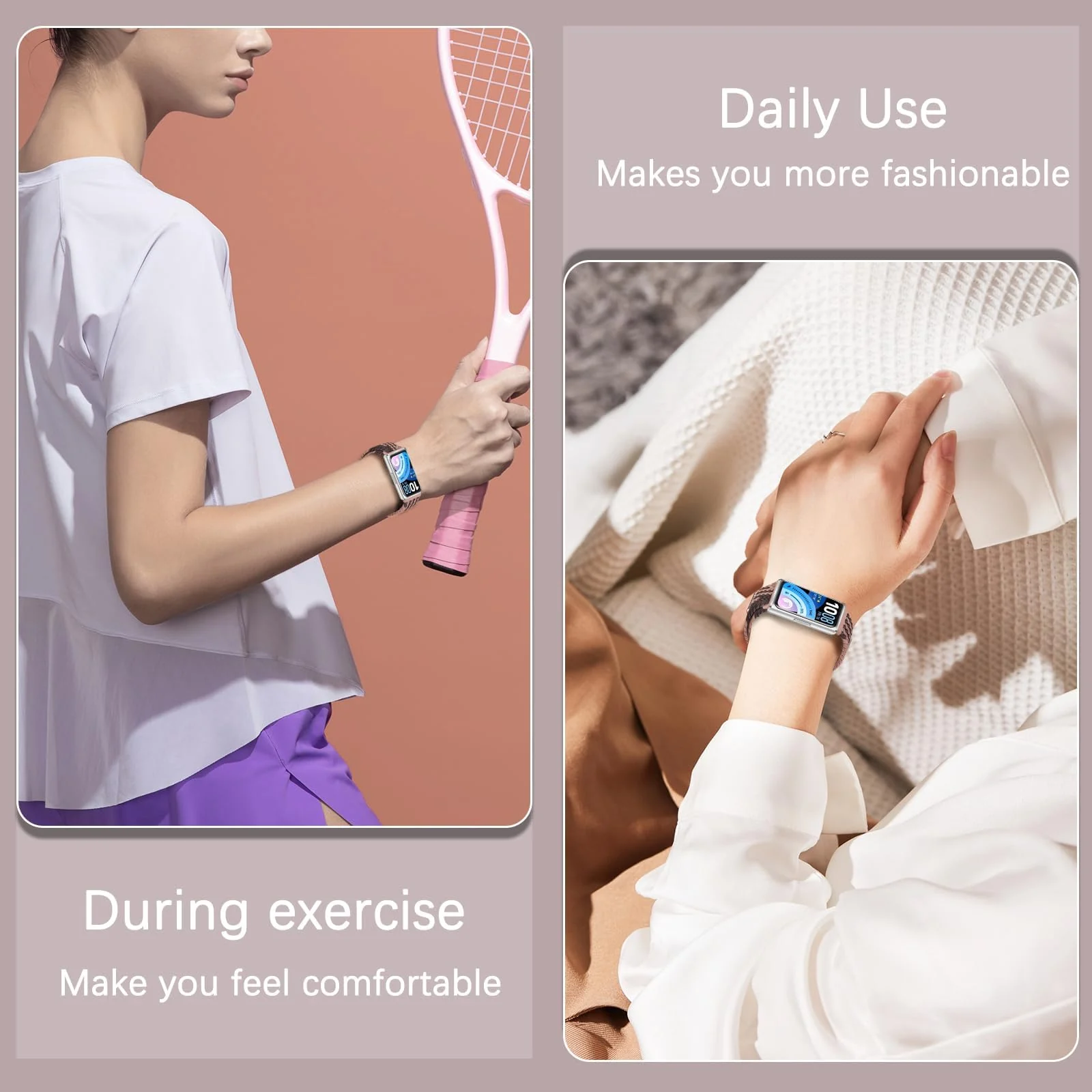 DL3 MOBILAK Braided Elastic Nylon Magnetic Watch Strap for Huawei Band 11 / Band 11 Pro, Smoky Purple