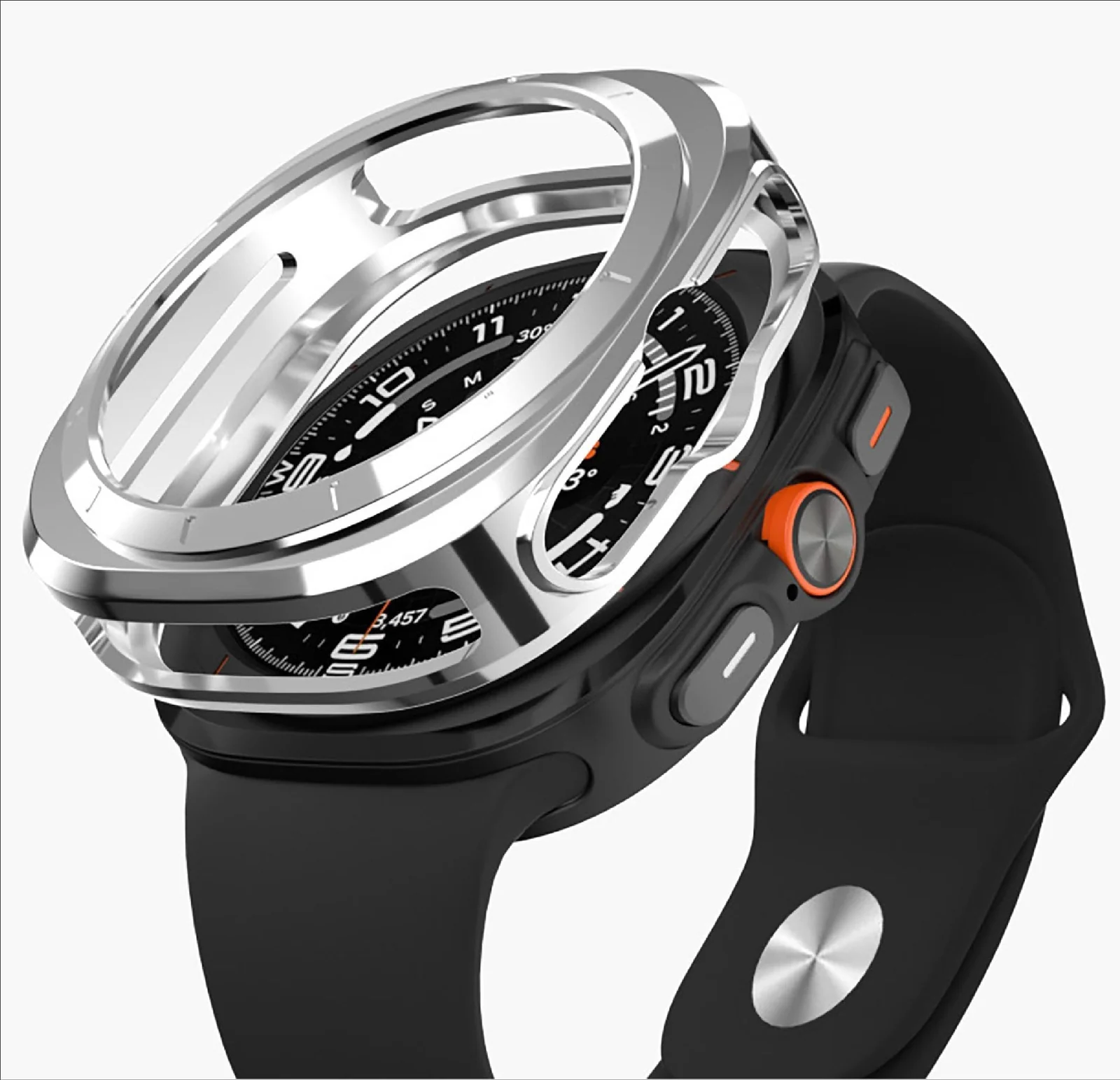 DL3 Mobilak Case Compatible with Samsung Galaxy Watch Ultra 2025/Galaxy Watch 7 Ultra 2024 47mm, Premium Soft TPU Slim Plated Protective Bumper Shell Cover Without Screen Protector - Silver