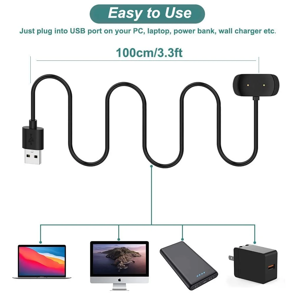 DL3 Mobilak Charger Cable for Amazfit GTS 4 Mini, GTS 2 Mini, GTS 2, GTS 2e, GTR 2, GTR 2e, T-Rex Pro, Bip 3, Bip U, Zepp E/Z, USB Charging Cable Dock Cord 1M - Black