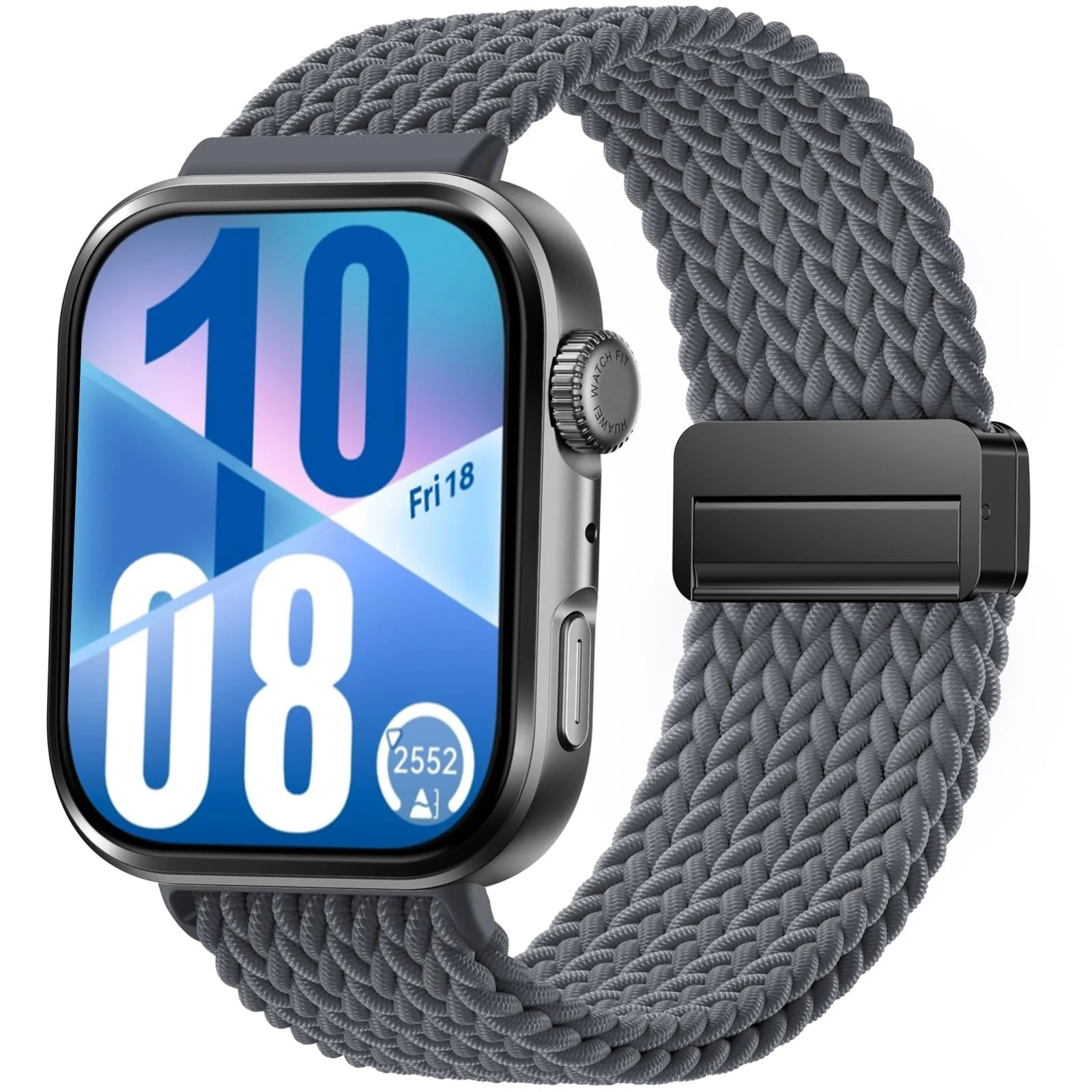 DL3 Mobilak Braided Strap for Huawei Watch Fit 4 / Fit 4 Pro/Fit 3 Bracelet, Quick Release Adjustable Nylon Sport Elastic Loop Band, Anti-Slip Magnetic Buckle Stretchy Nylon Strap - Gray