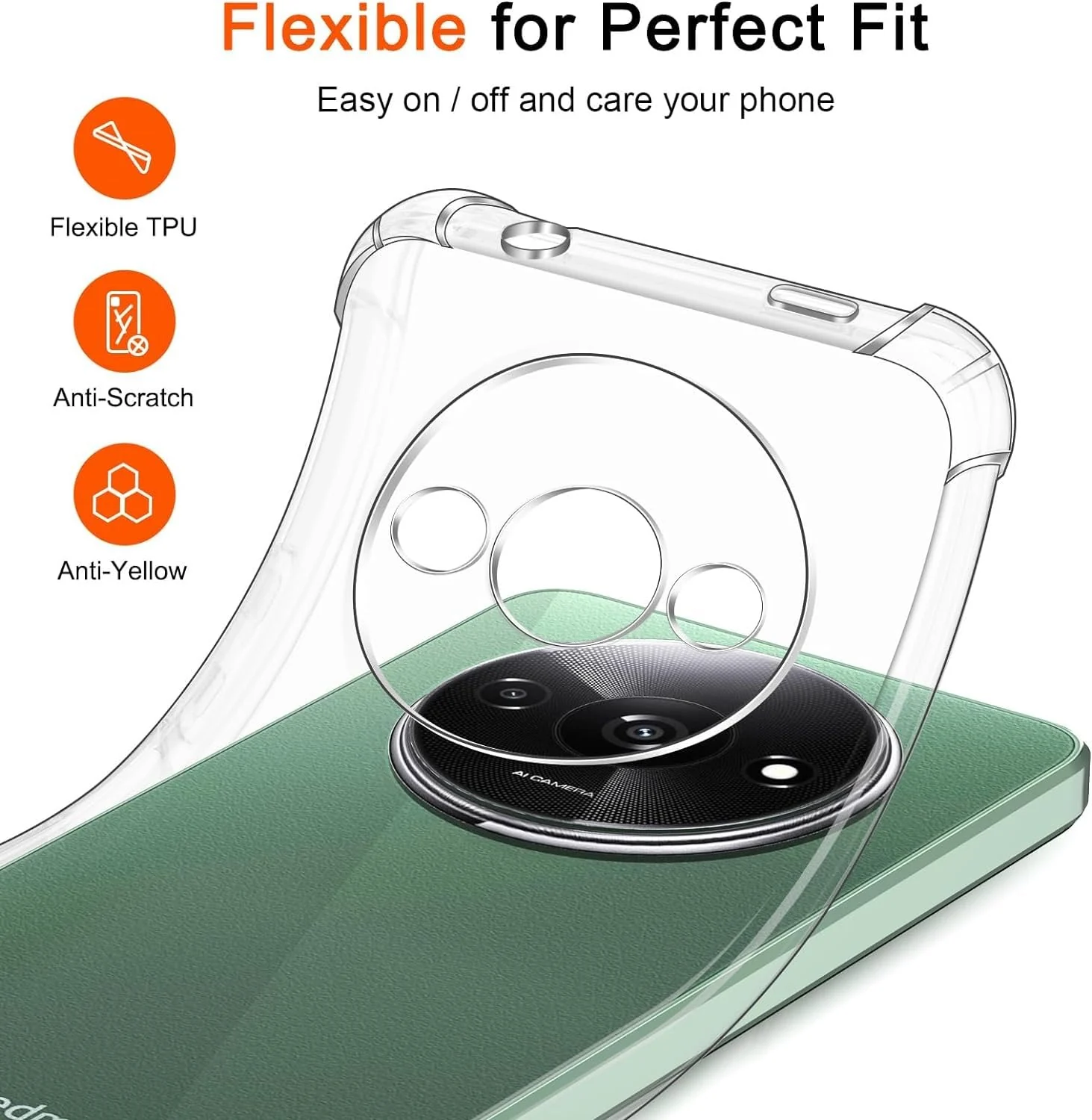 DL3 Mobilak Case Compatible with Xiaomi Redmi A3, Cover Silicone Transparent TPU Gorilla Anti-shock Protector Camera Shockproof Corners - Clear