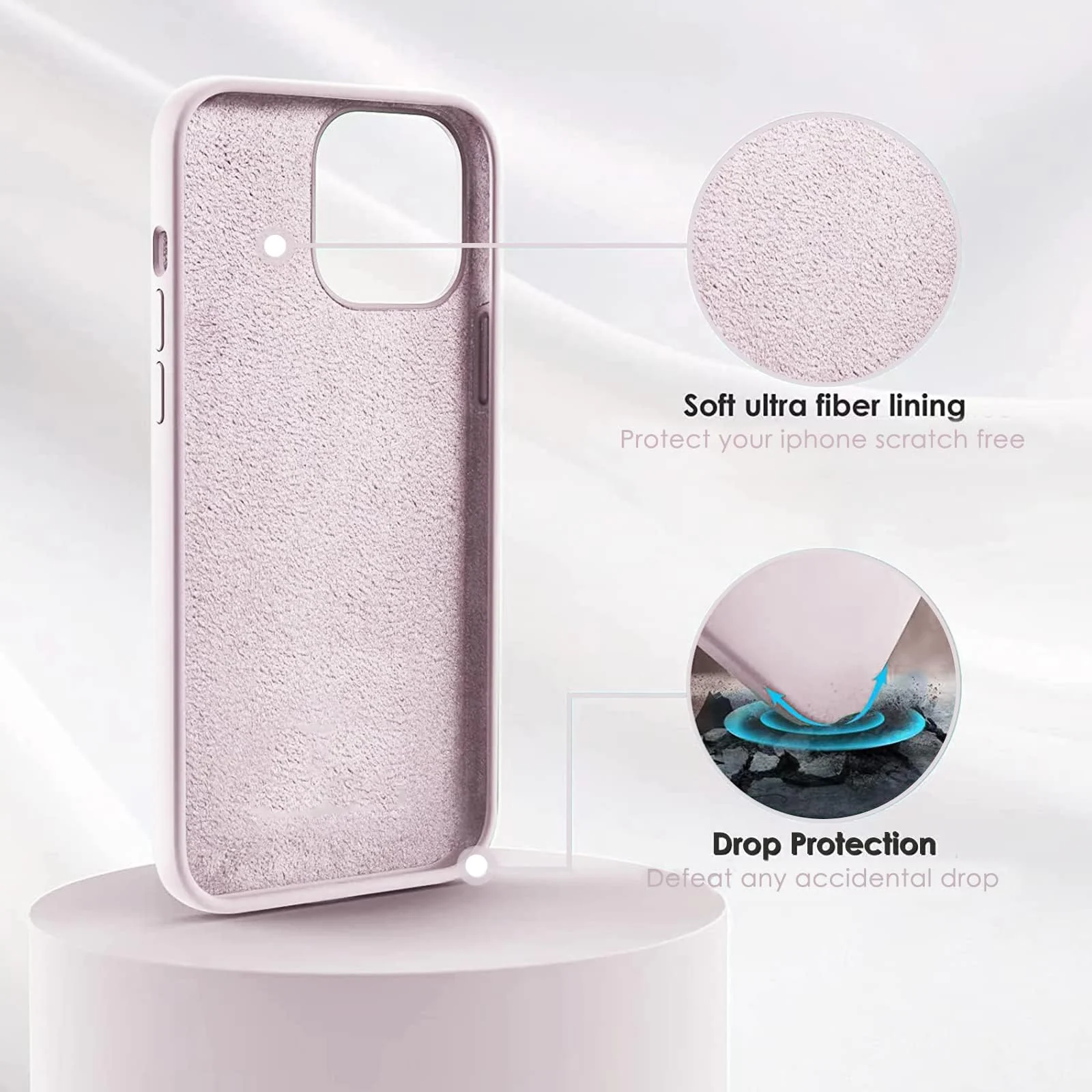 DL3 Mobilak Liquid Silicone Protective Case for iPhone 11 (6.1 Inch) with Camera Protection and Microfiber Lining - Chalk Pink