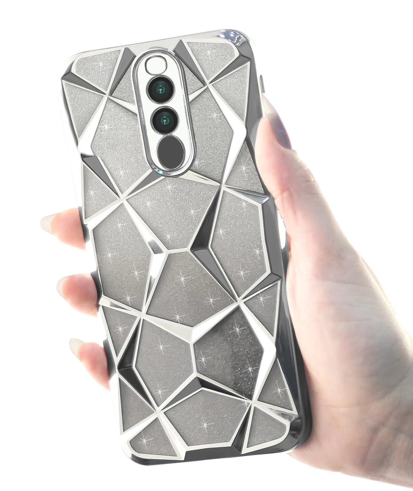 DL3 Mobilak Compatible with OPPO F11 Pro Case Plating Bling Gradient Glitter Clear Cover Soft TPU Silicone Cute Camera Protection Shockproof Back for Women Girls Case - Silver