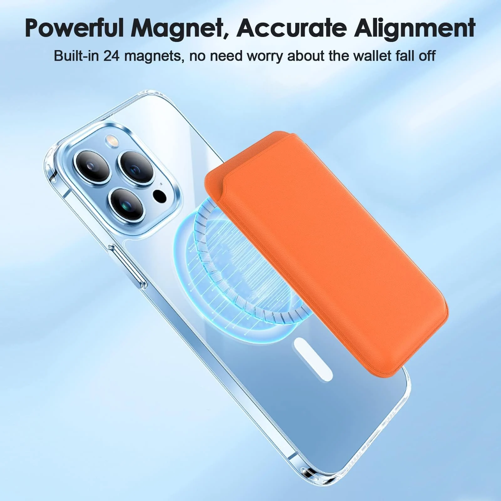 DL3 Mobilak Magnetic Card Holder Phone Wallet for iPhone 16/15/14/13/12 Series with MagSafe, Wallet for iPhone 16 15 14 Pro Max Plus Series, MagSafe 3 Wallet for iPhone 13 12 Pro Max Mini Series - Orange