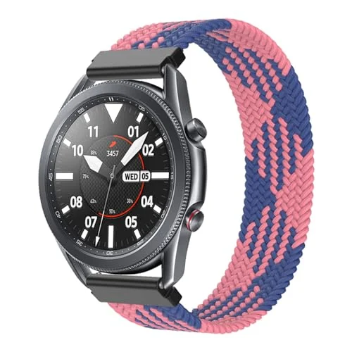 Medium — DL3 Mobilak Band 22MM Nylon Braided Solo Loop Strap For Samsung galaxy watch3 45mm/galaxy 46mm/Gear S3/Huawei watch GT3 46MM/GT2E/GT2 Pro/GT GT2 46MM/Amazfit GTR 2/2e/3/4 (Medium) - Blue Pink