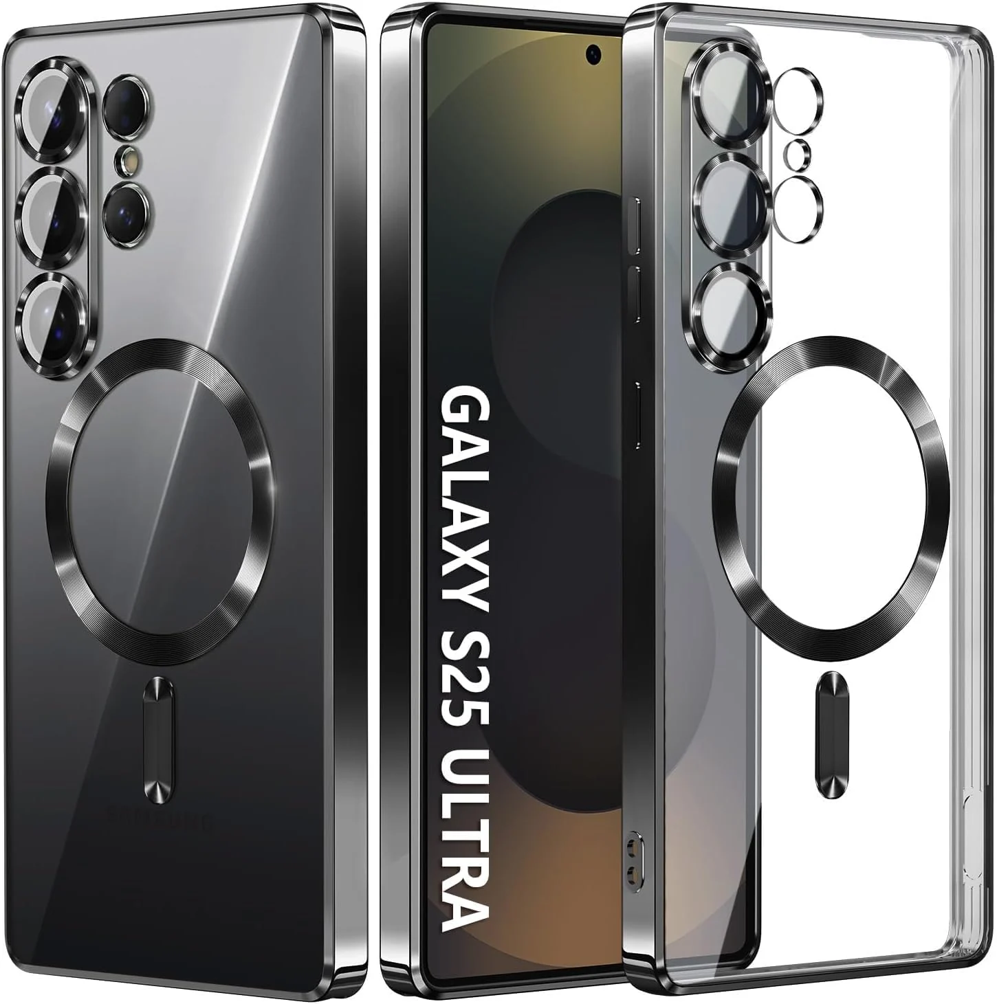 DL3 Mobilak Clear MagSafe-Compatible TPU Case and Camera Lens Protector for Samsung Galaxy S25 Ultra - Black