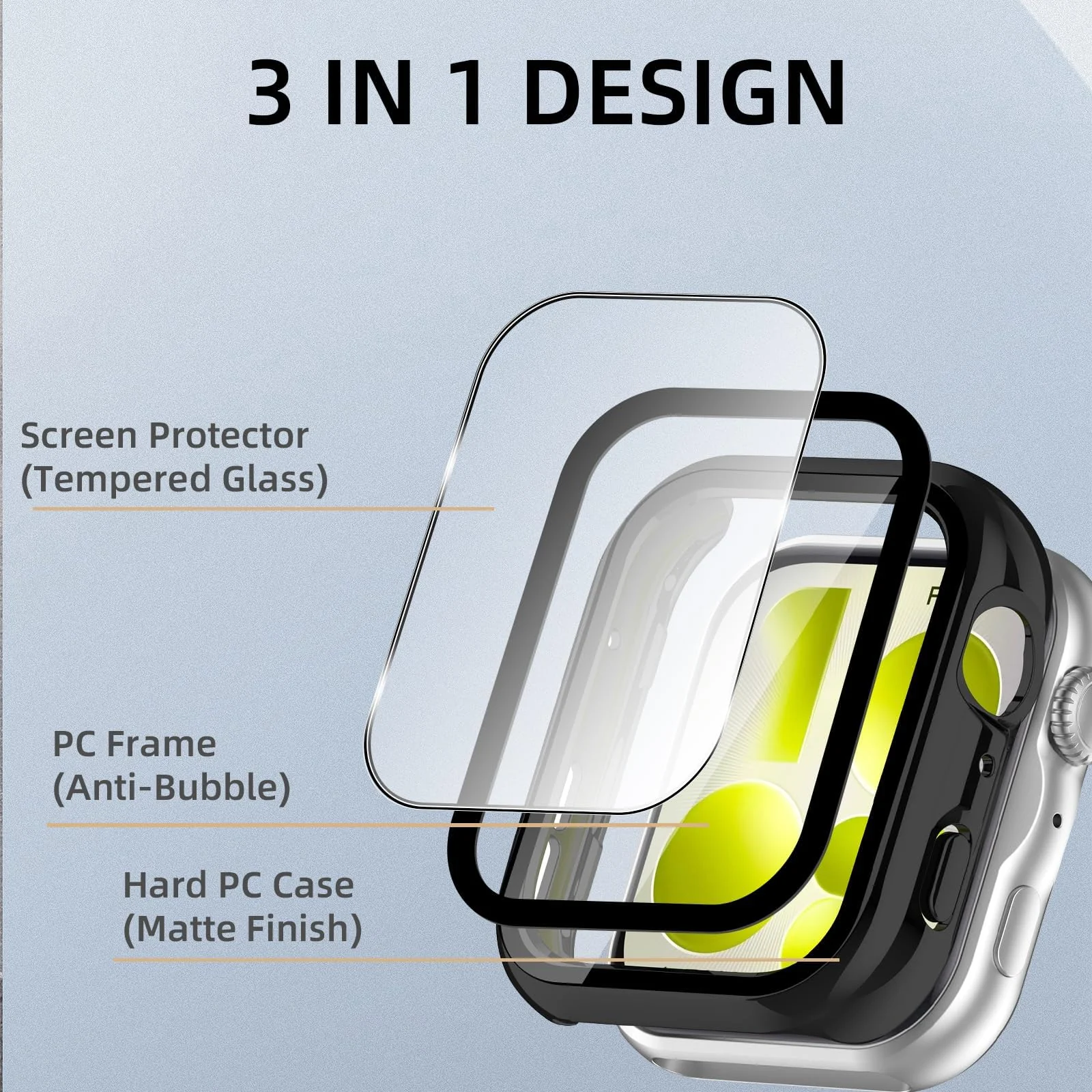 DL3 MOBILAK Full-Coverage Watch Case with Tempered Glass for Huawei Watch Fit 5, Black