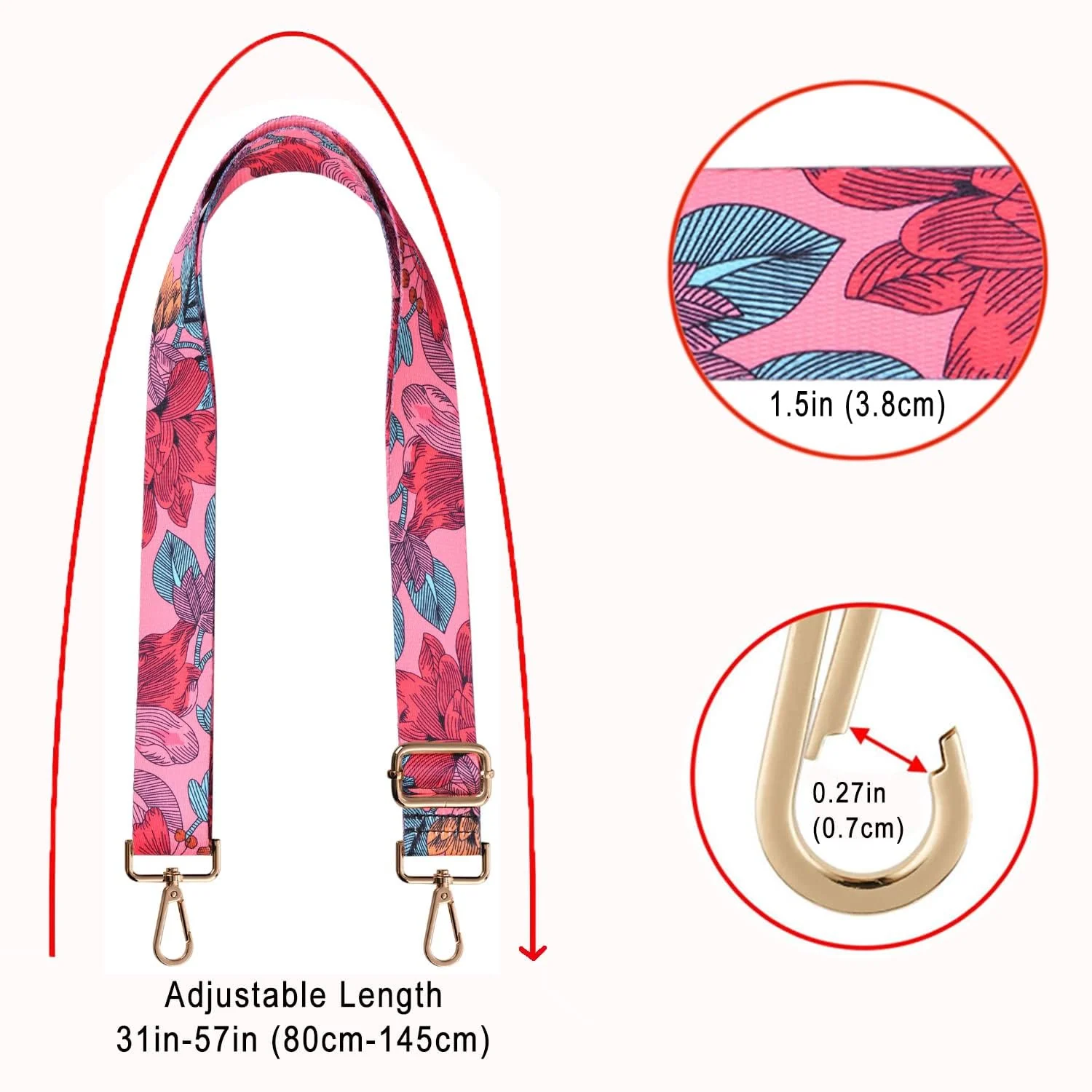 DL3 Mobilak Adjustable Wide Crossbody Bag Strap for Women, Replacement Shoulder Strap for Handbags, Totes & Purses with Elegant Embroidered Pattern and Metal Hooks - Oversized Floral