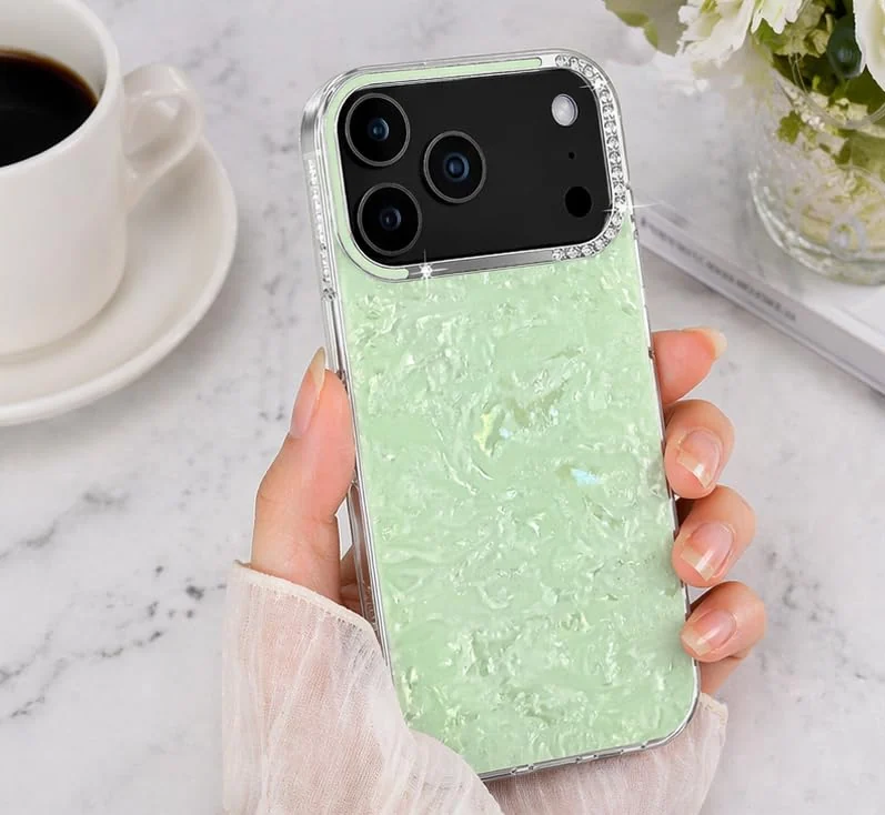 DL3 Mobilak Glitter Rhinestone Protective Case for iPhone 15 Pro Max with Shockproof Design - Mint Green