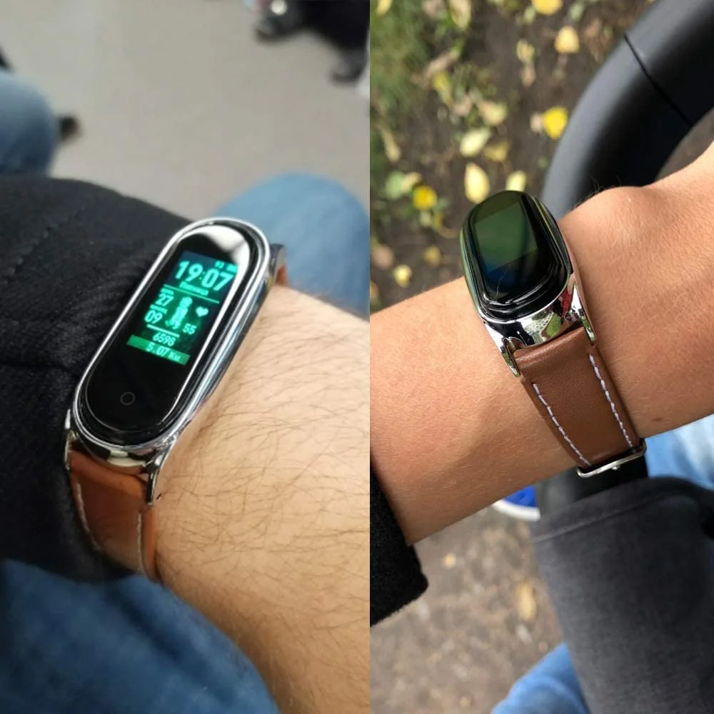 DL3 MOBILAK Strap for Mi Band 6, Mi band 5, Mi Band 4, Mi Band 3 Genuine Leather Replacement Strap Watch Wrist Band Smart Bracelet Accessories for Xiaomi Mi 6 5 4 3 Fit Band - Brown