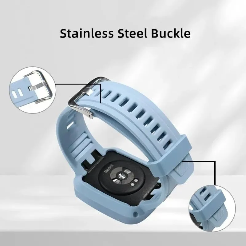 DL3 Mobilak Silicone Strap Carbon Fibre With Case Cover for Xiaomi Redmi Watch 3 Integrated strap Wristband Bracelet Metal Buckle correa Smartwatch Accessories For Redmi Watch3 - Sky Blue