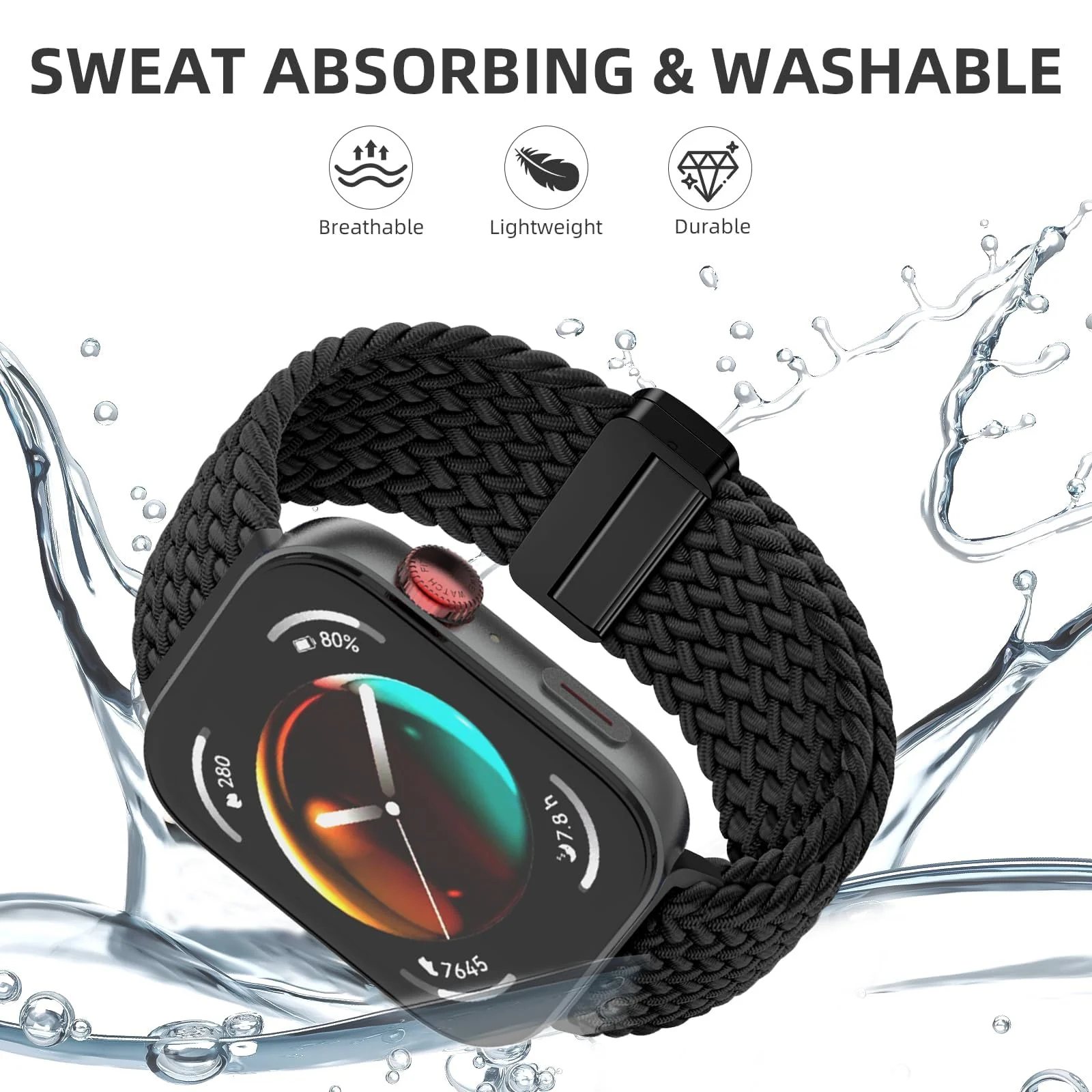 DL3 Mobilak Braided Strap for Huawei Watch Fit 4 / Fit 4 Pro/Fit 3 Bracelet, Quick Release Adjustable Nylon Sport Elastic Loop Band, Anti-Slip Magnetic Buckle Stretchy Nylon Strap - Red Black