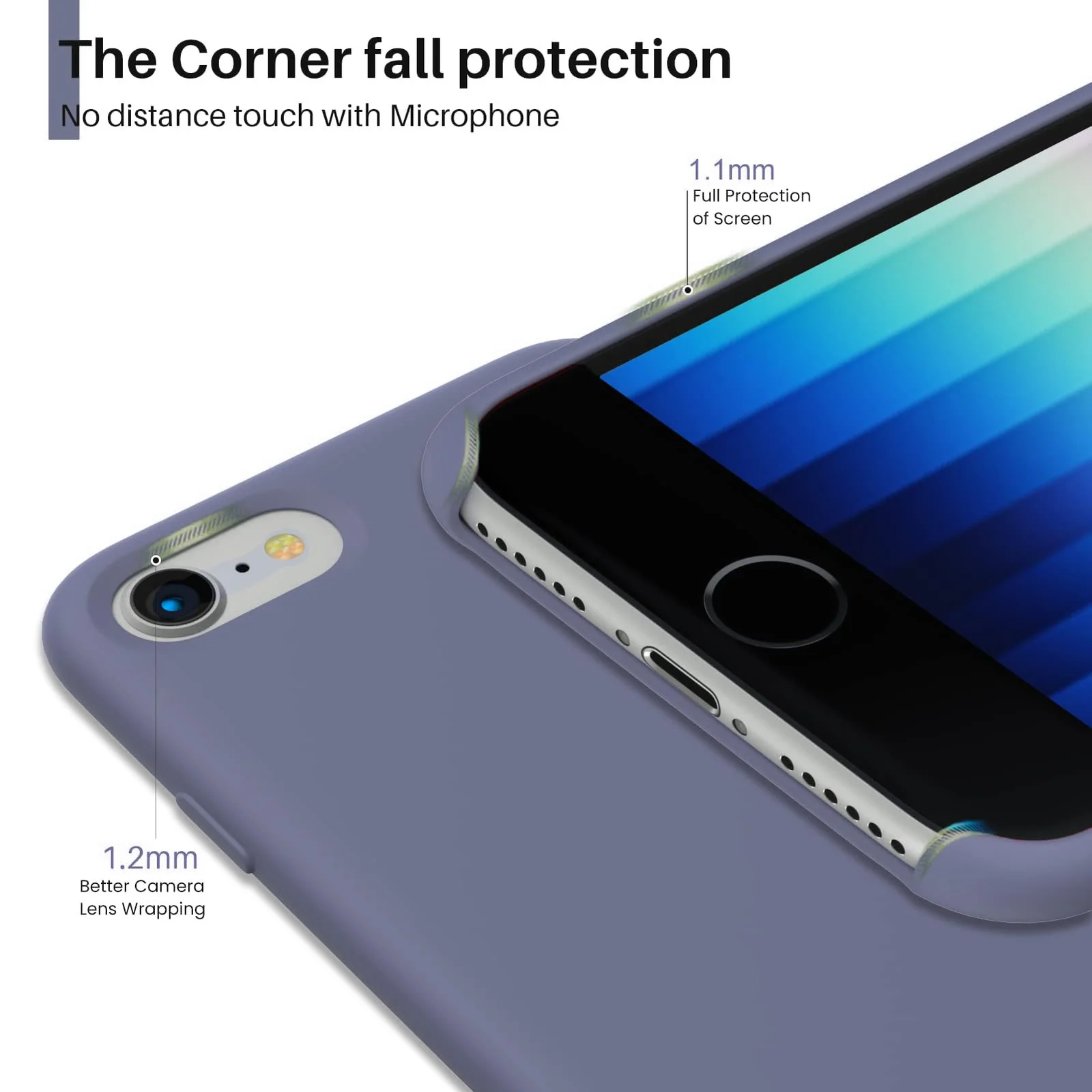 DL3 Mobilak Liquid Silicone Protective Case with Soft Microfiber Lining for iPhone SE 2022, SE 2020, iPhone 7, iPhone 8 - Lavender Grey