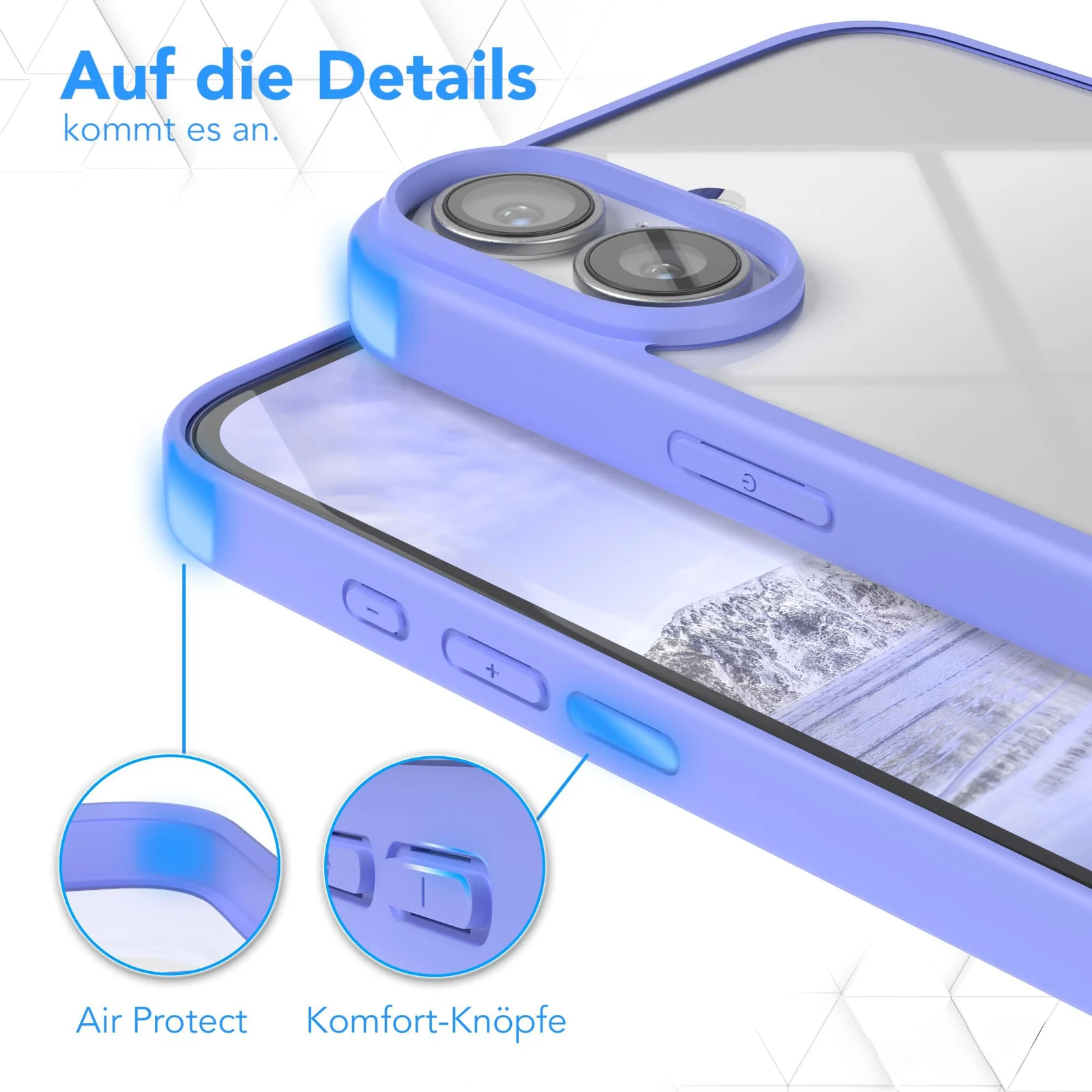 DL3 Mobilak Clear PC and TPU Protective Case for iPhone 16 Plus with Military-Grade Protection and Anti-Yellowing Design - Lavender Blue