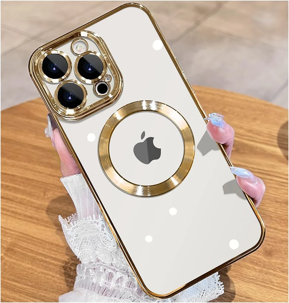 DL3 Mobilak Plated-Edge Protective Case for iPhone 12 Pro Max 6.7-Inch with Built-in, Supports wireless charging, Camera protection, Scratch-resistant surface - Gold