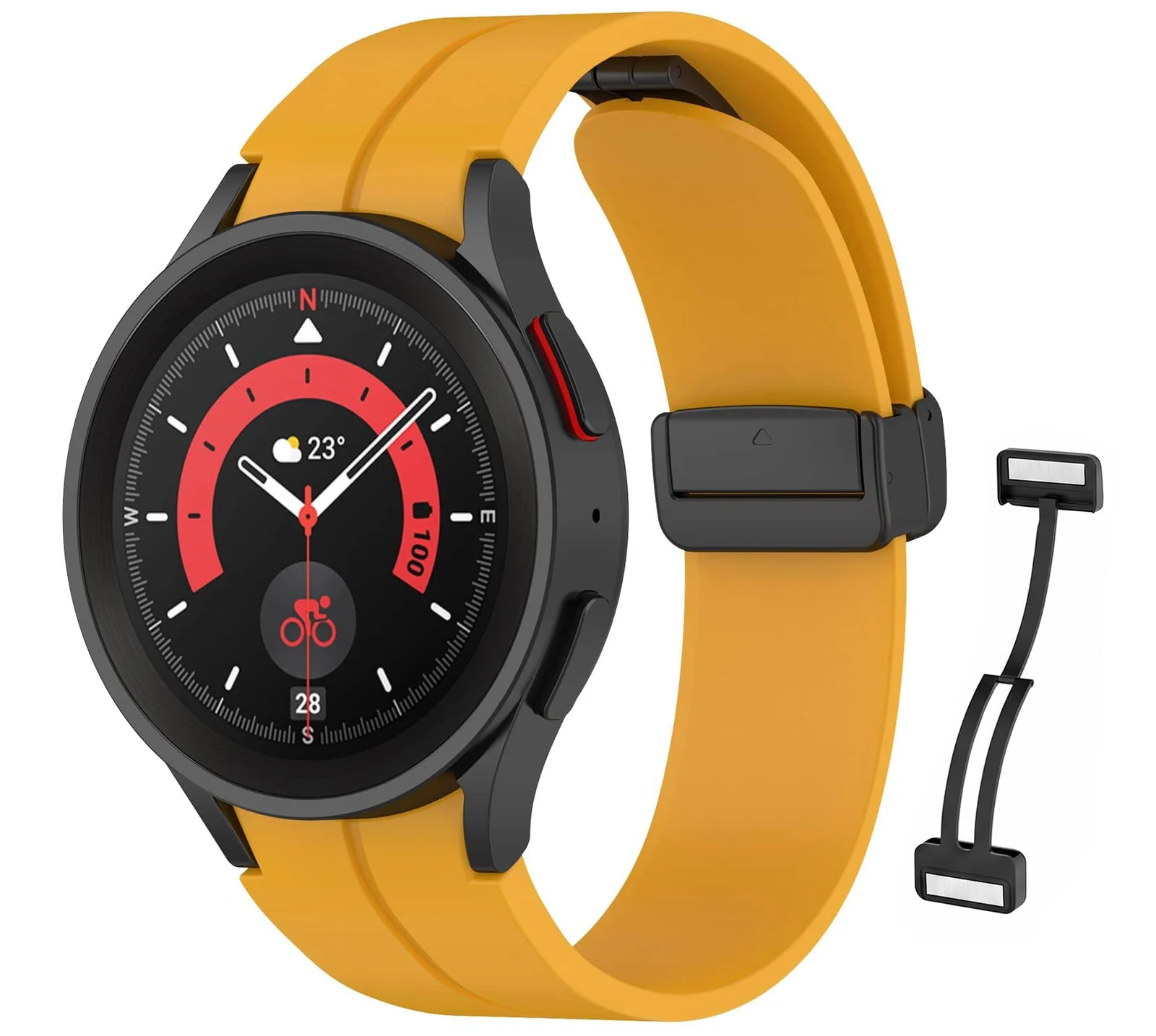 DL3 Mobilak Strap Compatible with Samsung Galaxy Watch 7 FE 6 5 4 Strap 40mm 44mm/Watch 6 Classic 43mm 47mm/5 Pro 45mm/4 Classic 42mm 46mm, No Gap Magnetic Clasp Silicone Band - Yellow
