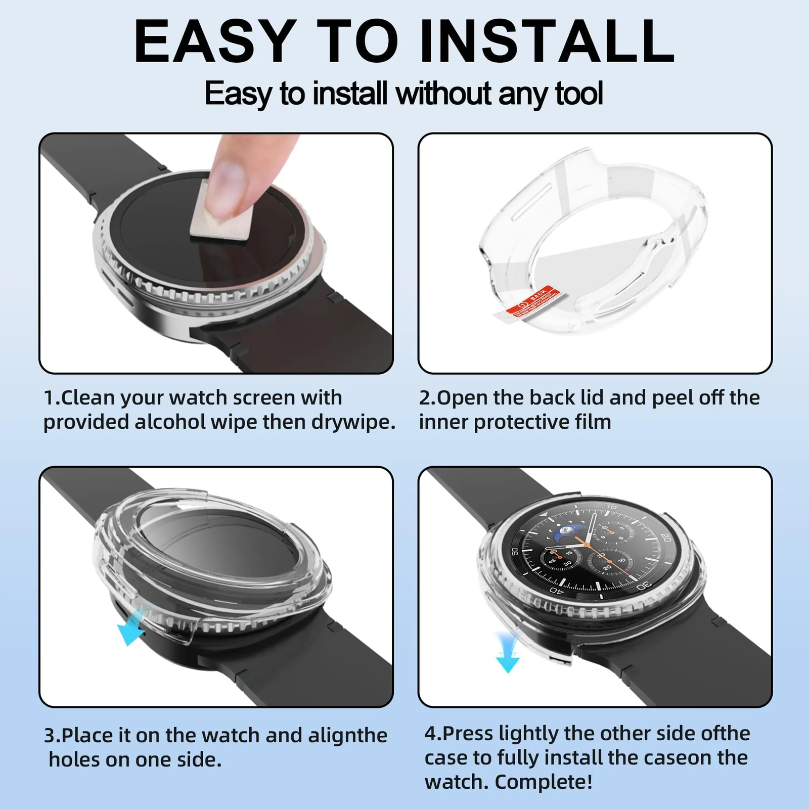 DL3 MOBILAK Full-Coverage Watch Case with Tempered Glass for Samsung Galaxy Watch 8 Classic 46 mm, Clear