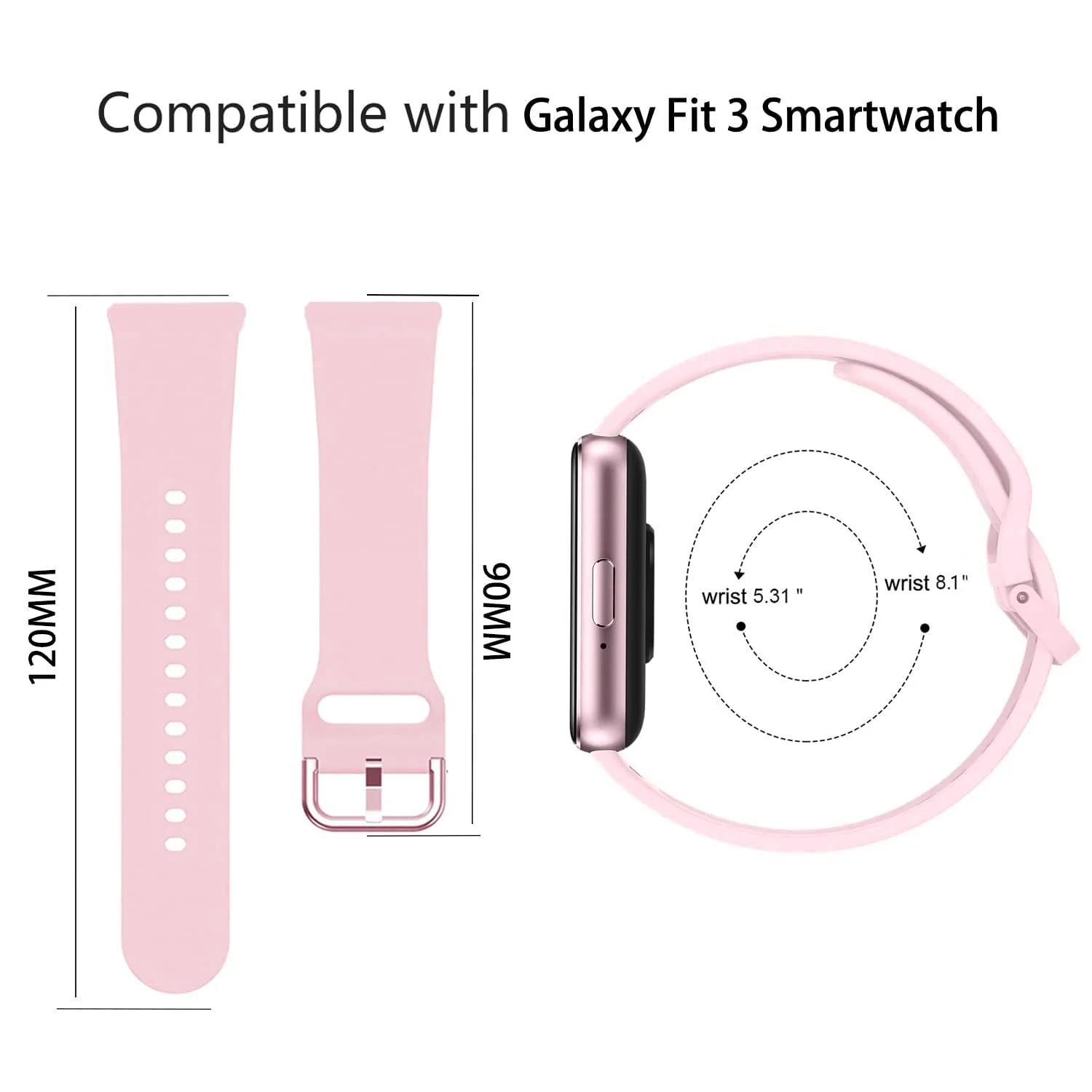 DL3 MOBILAK Soft Silicone Sport Watch Strap for Samsung Galaxy Fit 3, Ice Pink
