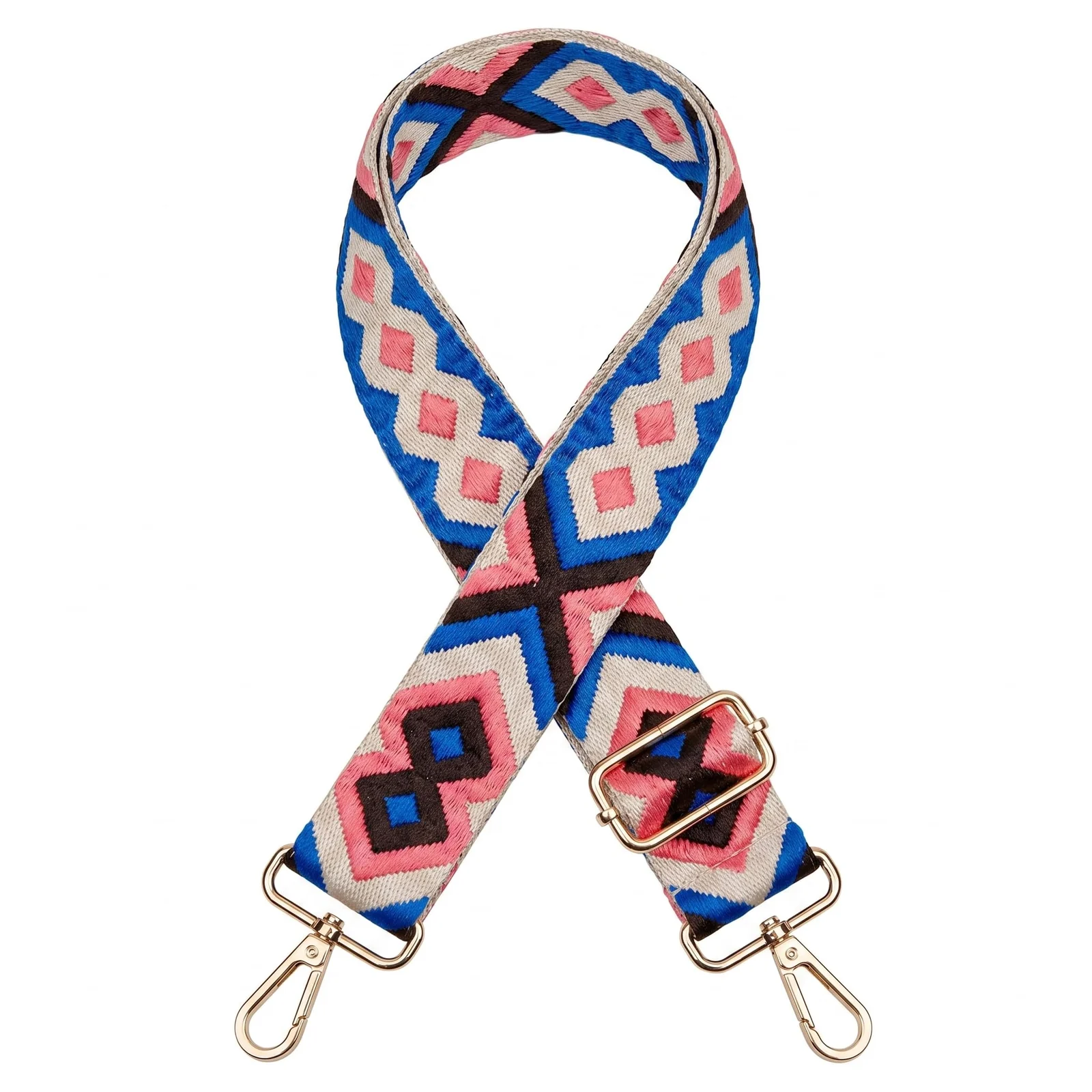 DL3 Mobilak Adjustable Wide Crossbody Bag Strap for Women, Replacement Shoulder Strap for Handbags, Totes & Purses with Elegant Embroidered Pattern and Metal Hooks - Black/Blue/Coral